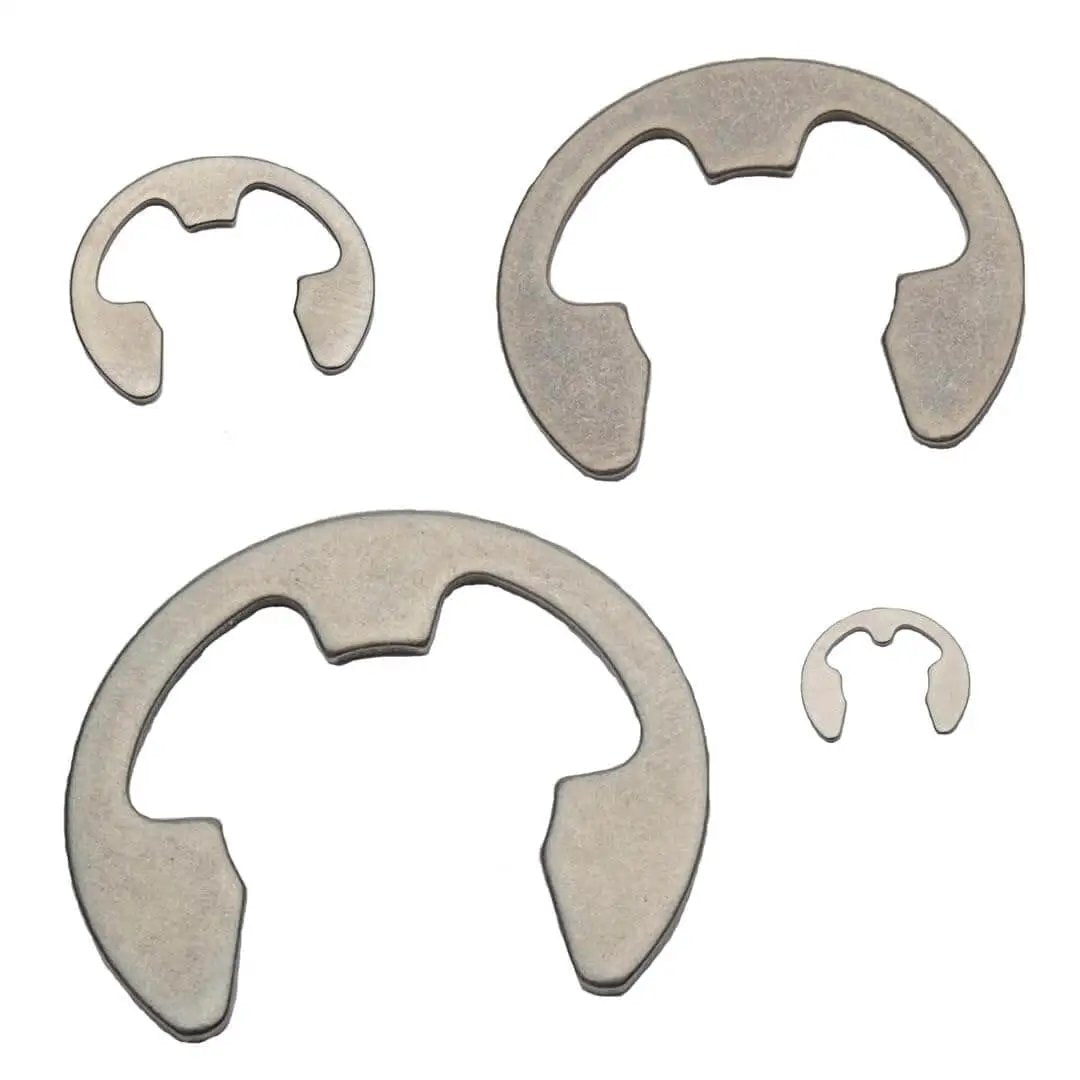Different sizes of DIN 6799 E Clip Circlip Snap Ring Stainless Steel Pack Of 100 For 16 To 24 Mm Shafts With 28.7 Mm Outer Diameter And 1.50 Mm Thickness Automotive Grade IATF 16949 Quality For Automotive Applications