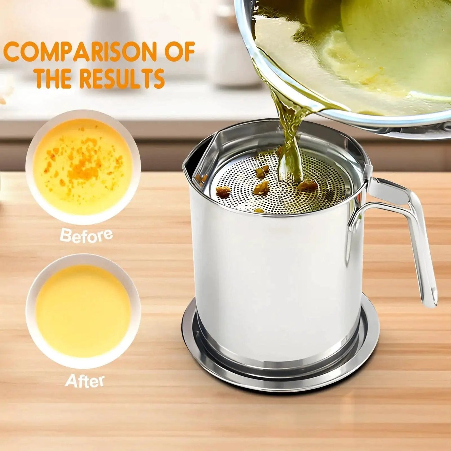 Stainless Steel Grease Container With Fine Mesh Strainer 2L Bacon Fat Oil Jar Dust Proof Lid Non Slip Tray For Kitchen Storing Frying Cooking Grease Keeps Oil Clean And Debris Free Chihee