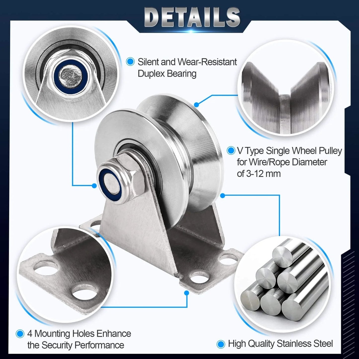 ✝️ Groove Pulley Wheel for Rope Wall Mounted 2 Pack Stainless Steel Super Silent Cable Pullys Wheels System V Type Blocks