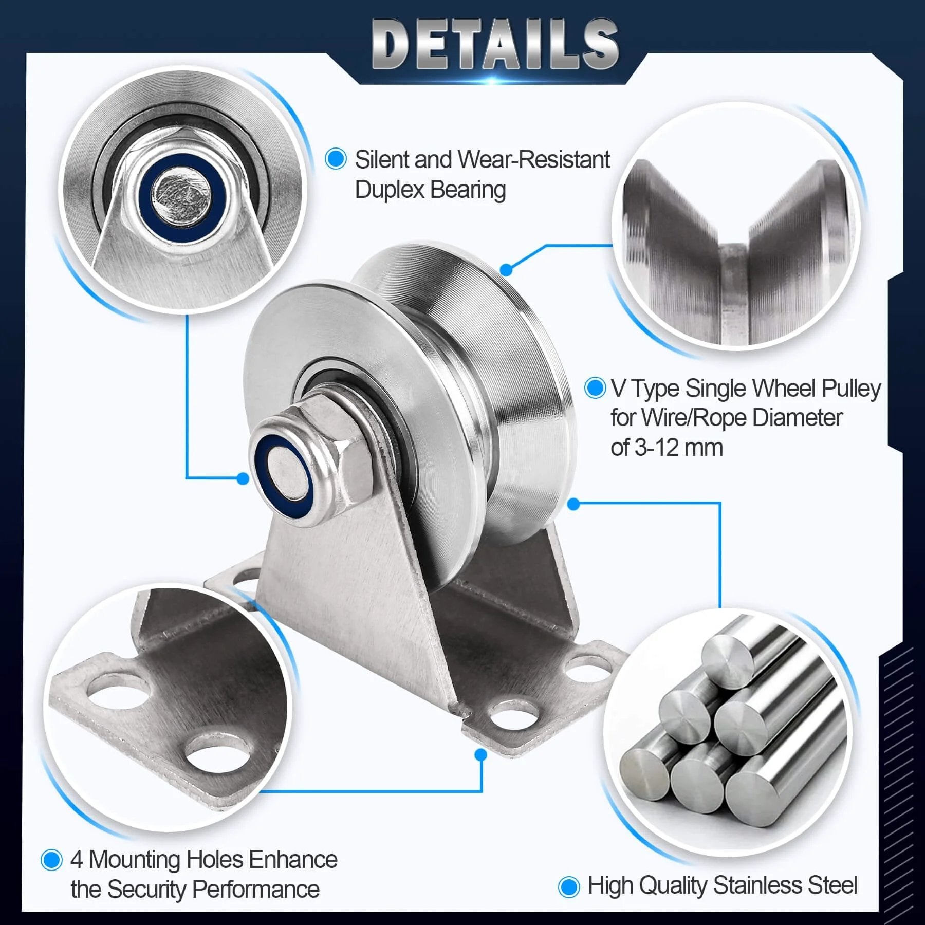 ✝️ Groove Pulley Wheel for Rope Wall Mounted 2 Pack Stainless Steel Super Silent Cable Pullys Wheels System V Type Blocks
