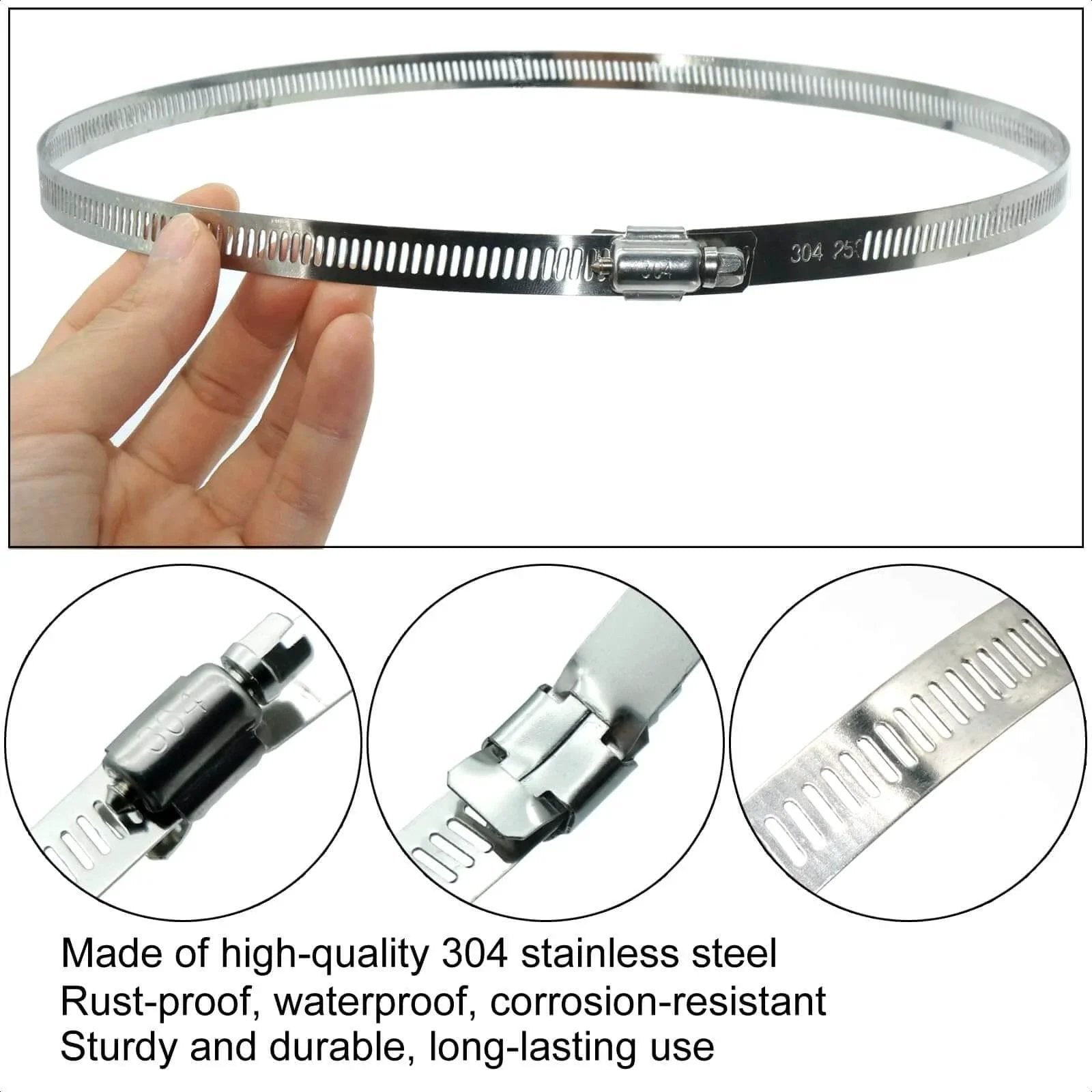 5 Pack 15.7 Inch Large Hose Clamps Stainless Steel Pipe Clamp Adjustable Worm Gear Hose Clamps Heavy Duty Metal Clamps For Securing