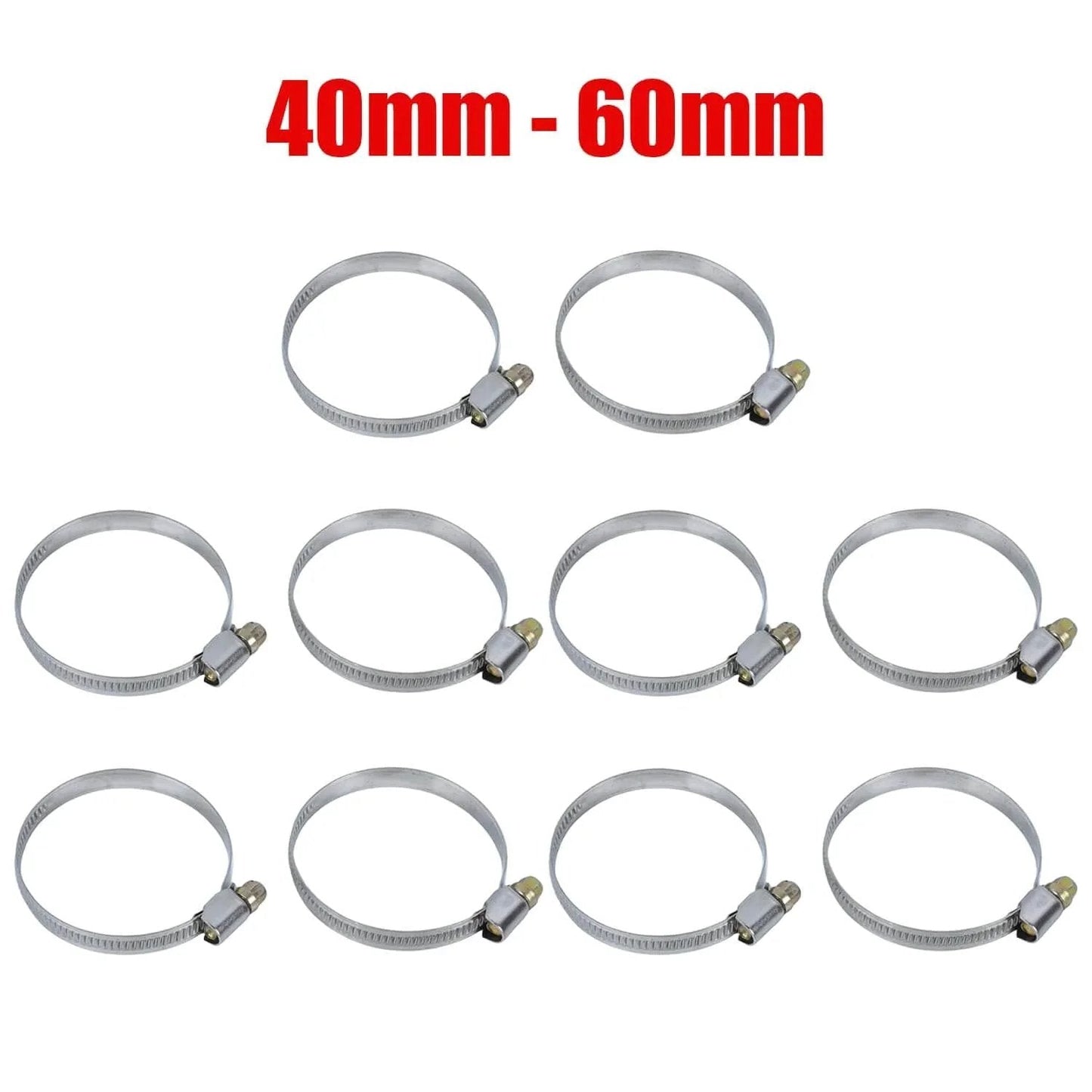10 Pcs Narrow 9mm Stainless Steel Adjustable Hose Clamp 40 To 60mm HC40 To 60 Pack Durable Rust Resistant With Toothed Design And Smooth Edge For Tight Fit And Secure Hose Connection