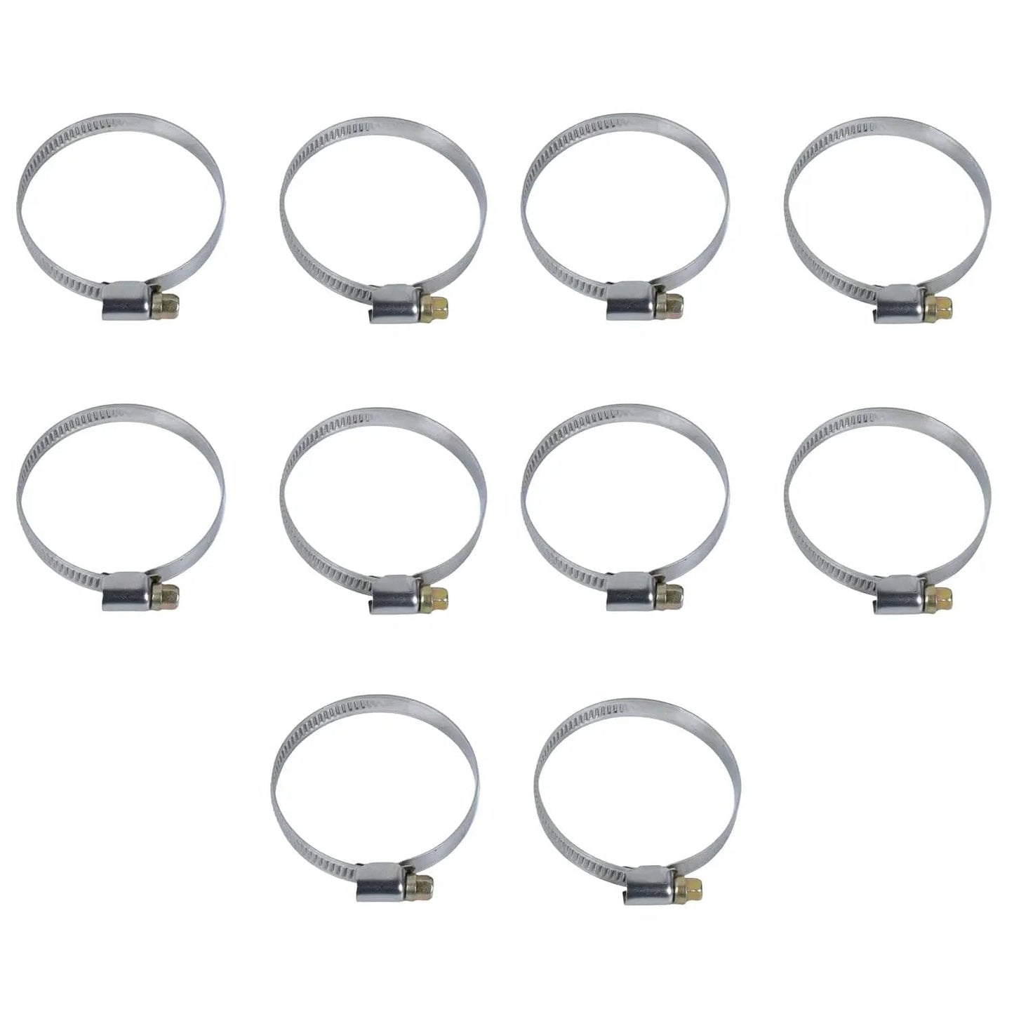 10 Pcs Narrow 9mm Stainless Steel Adjustable Hose Clamp 40 To 60mm HC40 To 60 Pack Durable Rust Resistant visible on a white background.