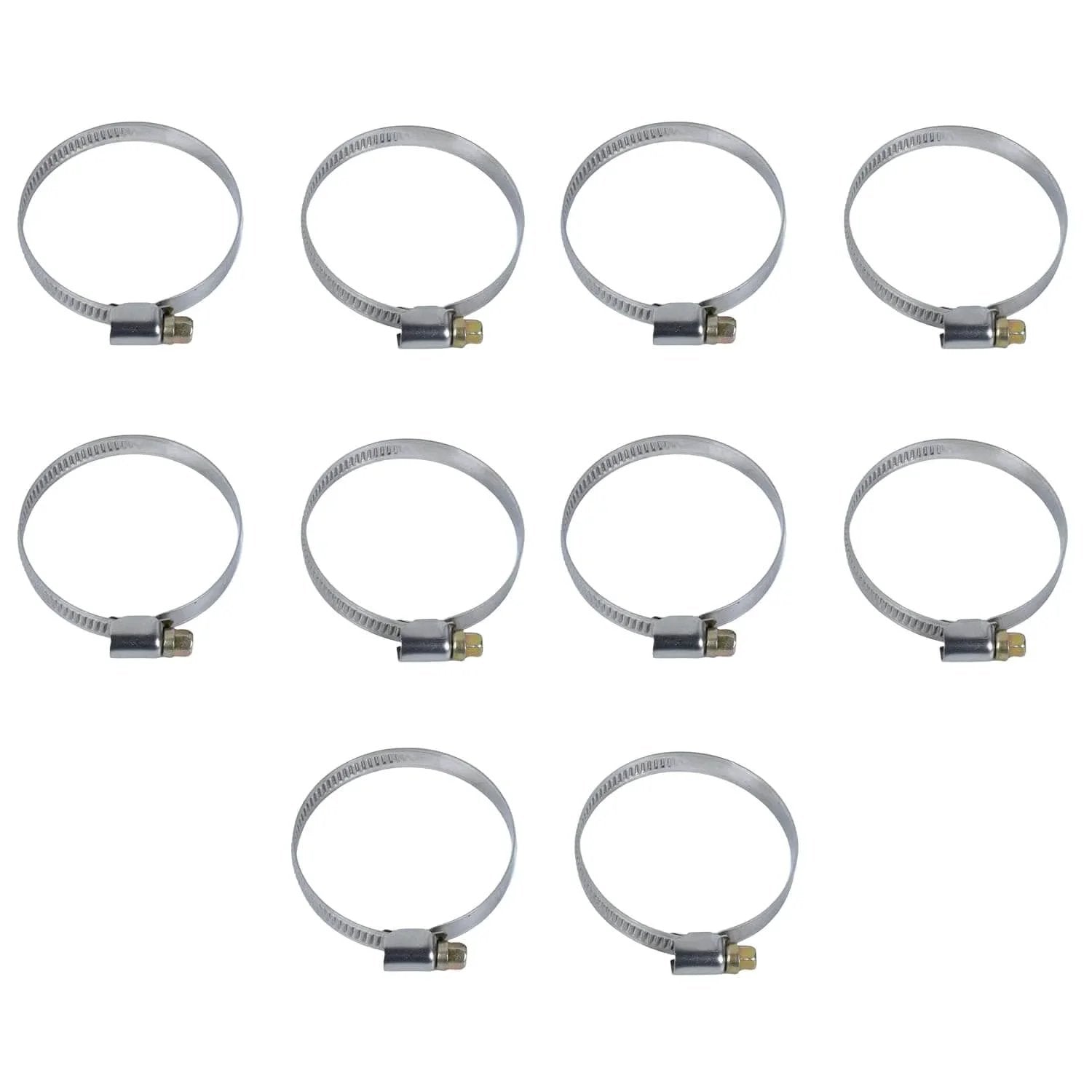 10 Pcs Narrow 9mm Stainless Steel Adjustable Hose Clamp 40 To 60mm HC40 To 60 Pack Durable Rust Resistant visible on a white background.