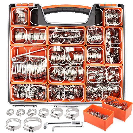 210 Piece 304 Stainless Steel Hose Clamps Assortment Kit From One Quarter Inch To Two Inch Worm Gear Hose Clamps For Radiator Heater Automotive