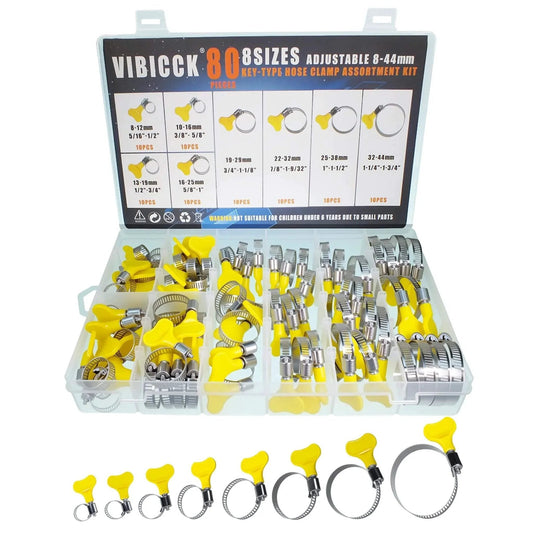 Stainless Steel Hose Clamp Assortment Kit 80 Pieces Adjustable 8 To 44 Mm Worm Gear Metal Fuel Line Clamps in box