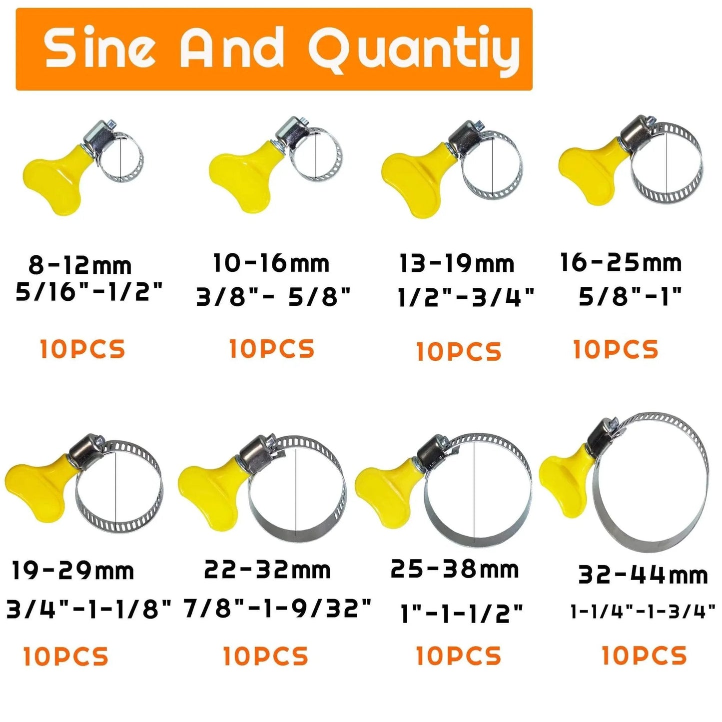 Stainless Steel Hose Clamp Assortment Kit 80 Pieces Adjustable 8 To 44 Mm Worm Gear Metal Fuel Line Clamps For Plumbing Automotive