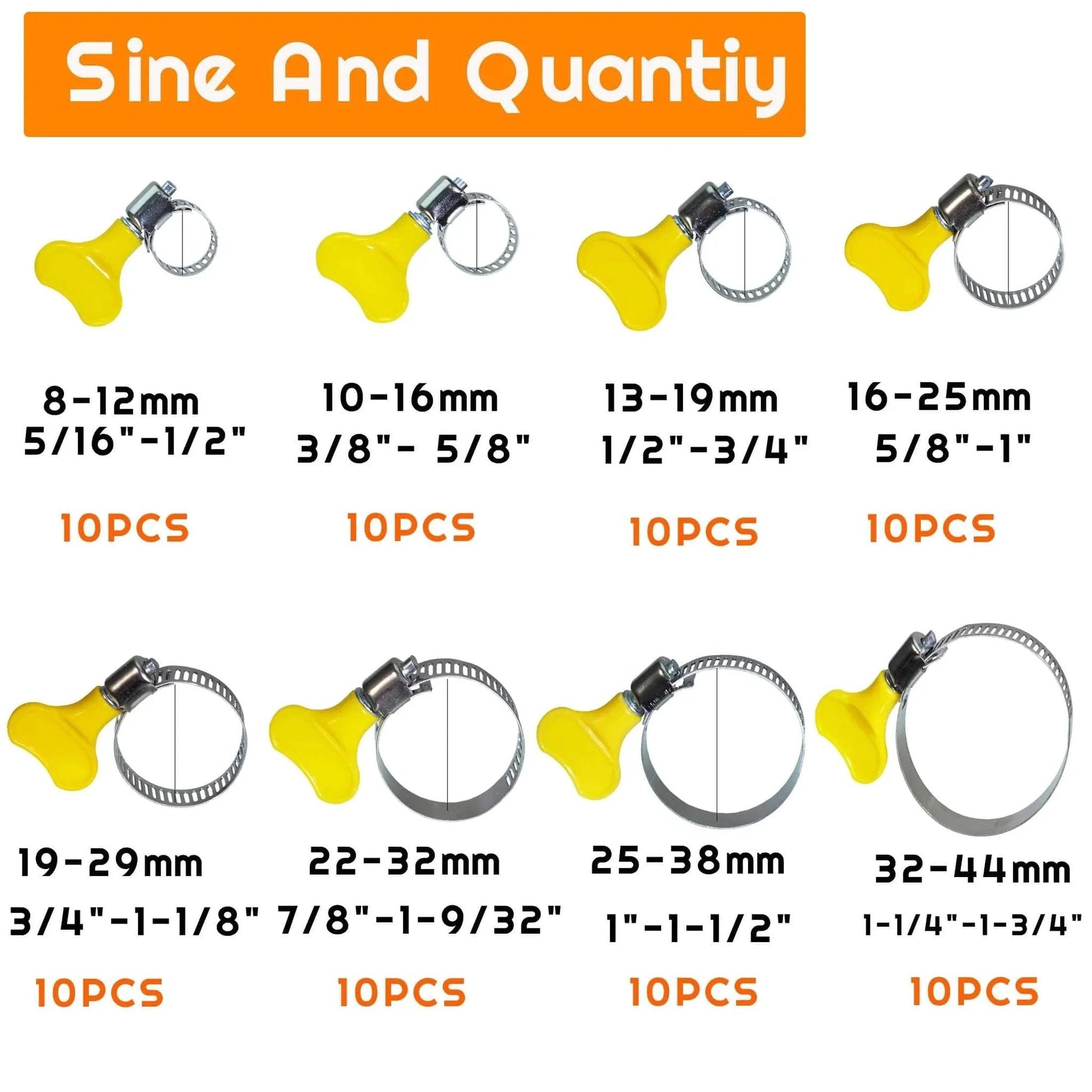 Stainless Steel Hose Clamp Assortment Kit 80 Pieces Adjustable 8 To 44 Mm Worm Gear Metal Fuel Line Clamps For Plumbing Automotive