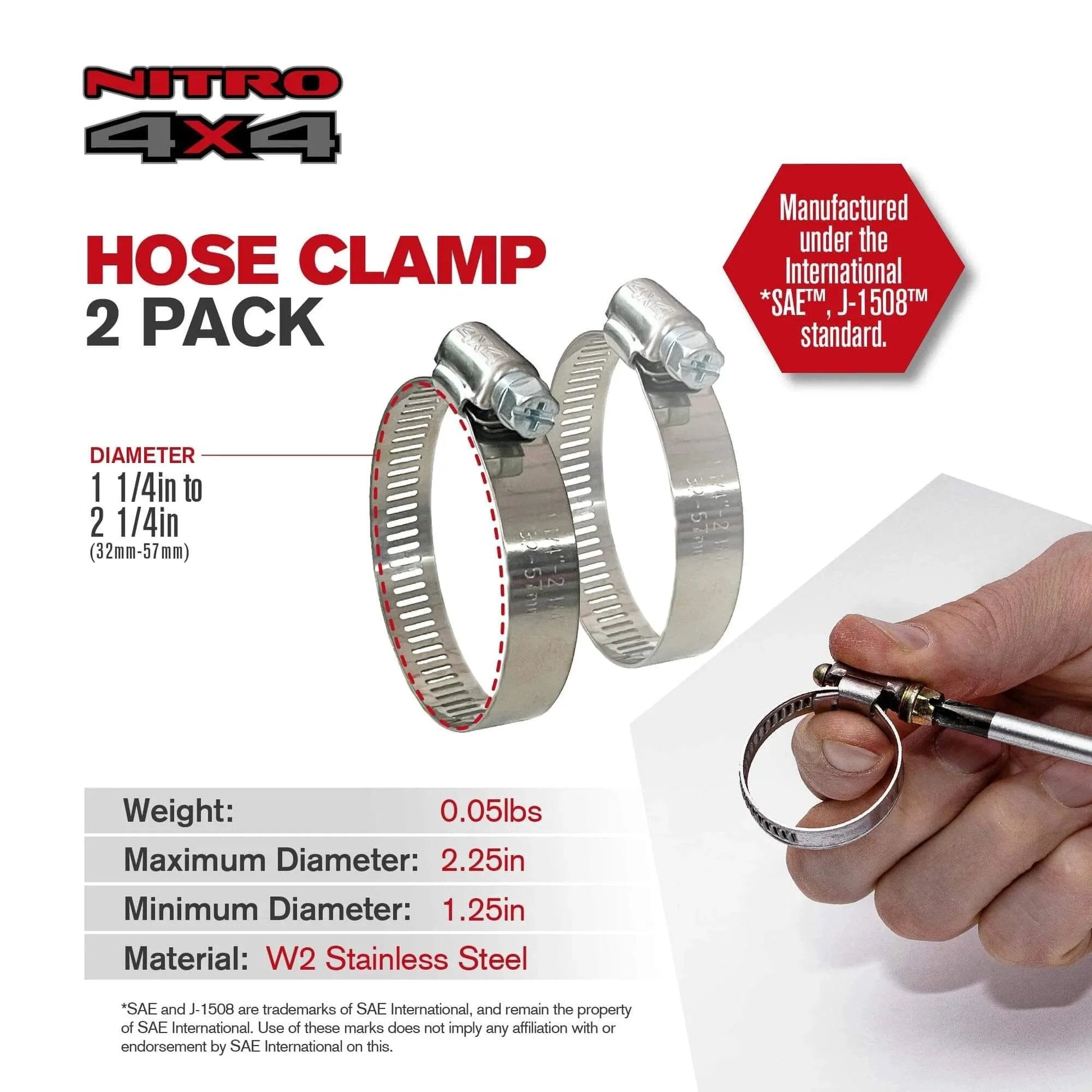 Stainless Steel Hose Clamps Set Two Adjustable Hose Clamps From One And A Quarter Inch To Two And A Quarter Inch 32 To 57 Mm Heavy Duty Radiator Fuel Line Plumbing Automotive Mechanical Applications