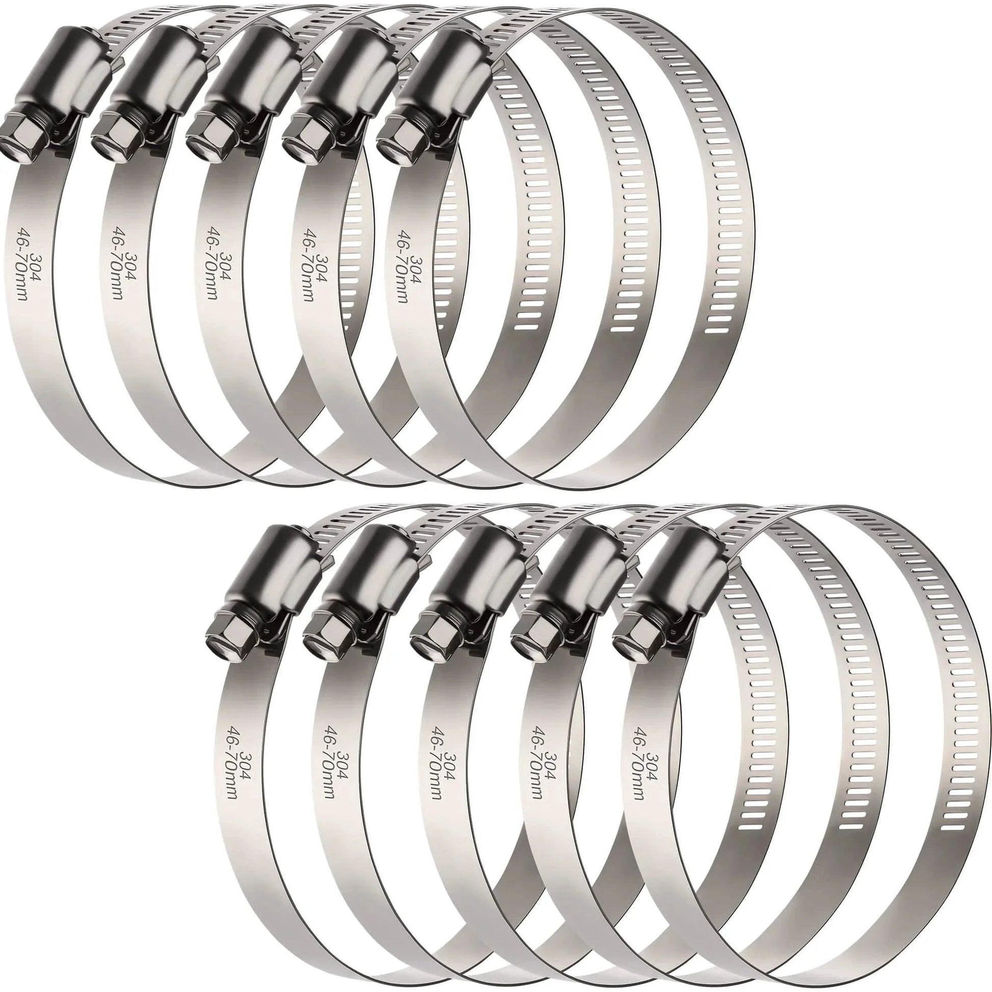 Large Ten Pack Stainless Steel Hose Clamps Two And A Half Inch Adjustable Worm Gear Duct Clamps