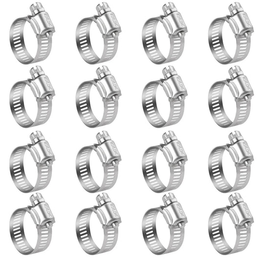 Stainless Steel Hose Clamps 16 Pack Worm Gear Drive SAE 12 Clamps Clamping Range From Half Inch To One And Quarter Inch 14mm To 31mm For Automotive Plumbing