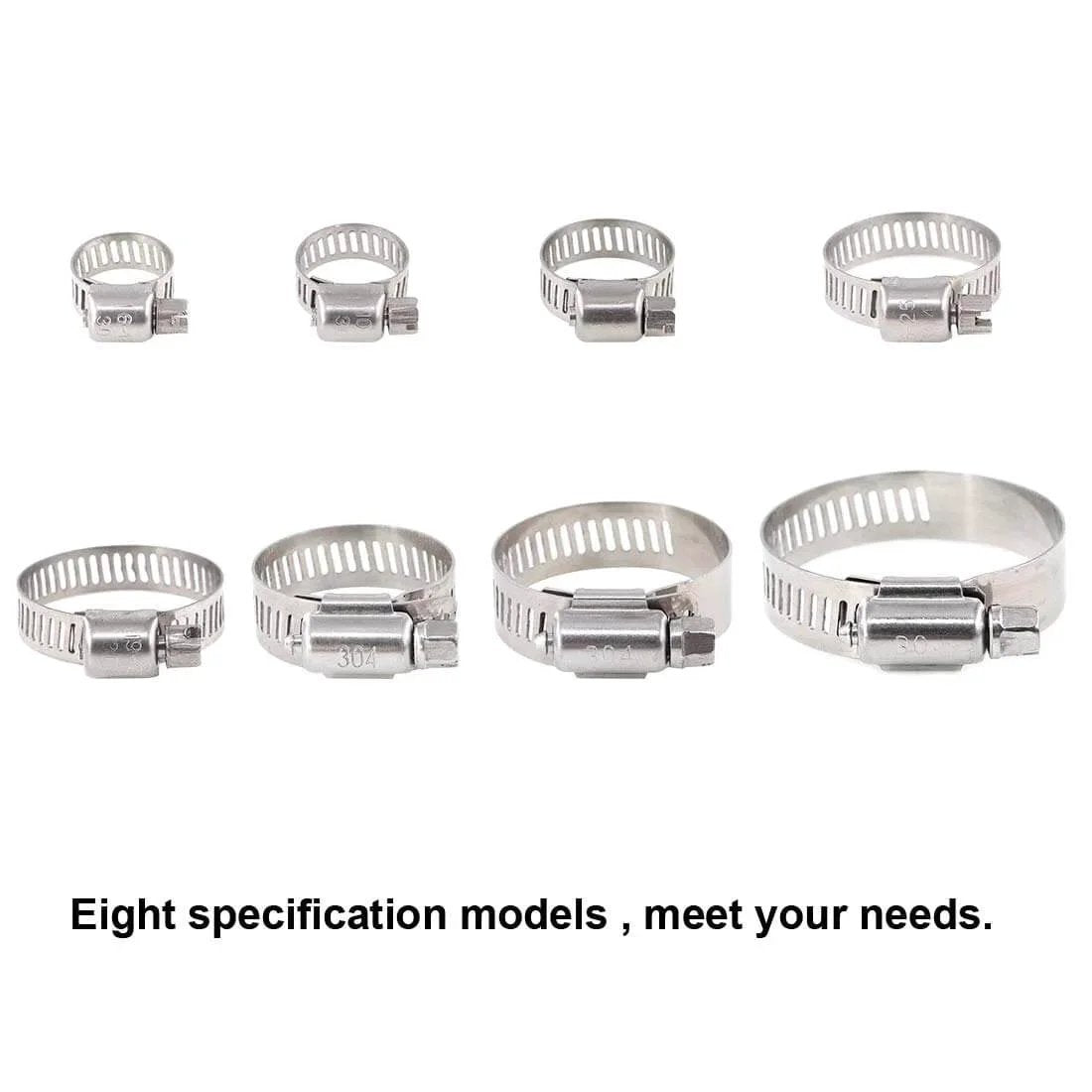Variety of 100 Pieces Adjustable 8-44mm 304 Stainless Steel Worm Gear Hose Clamps Assortment Kit for Water Pipes Plumbing Automotive