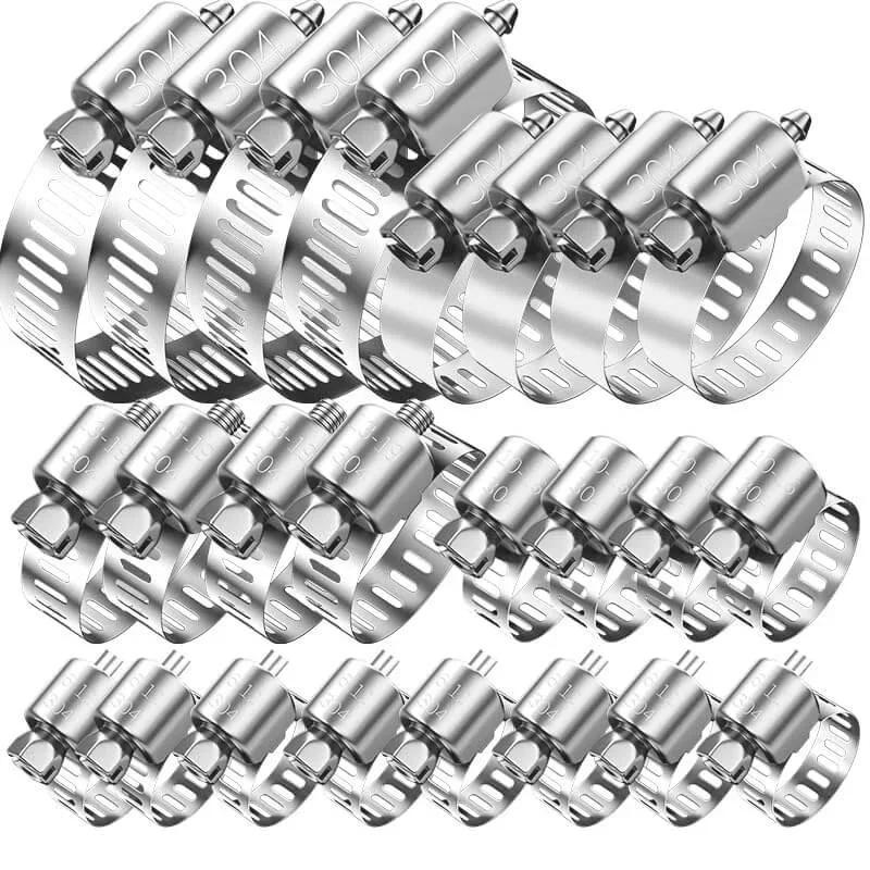 Hose Clamps Assortment Kit 20 Pieces One Quarter To One And A Half Inch Stainless Steel Adjustable Worm Gear Tube Clamps