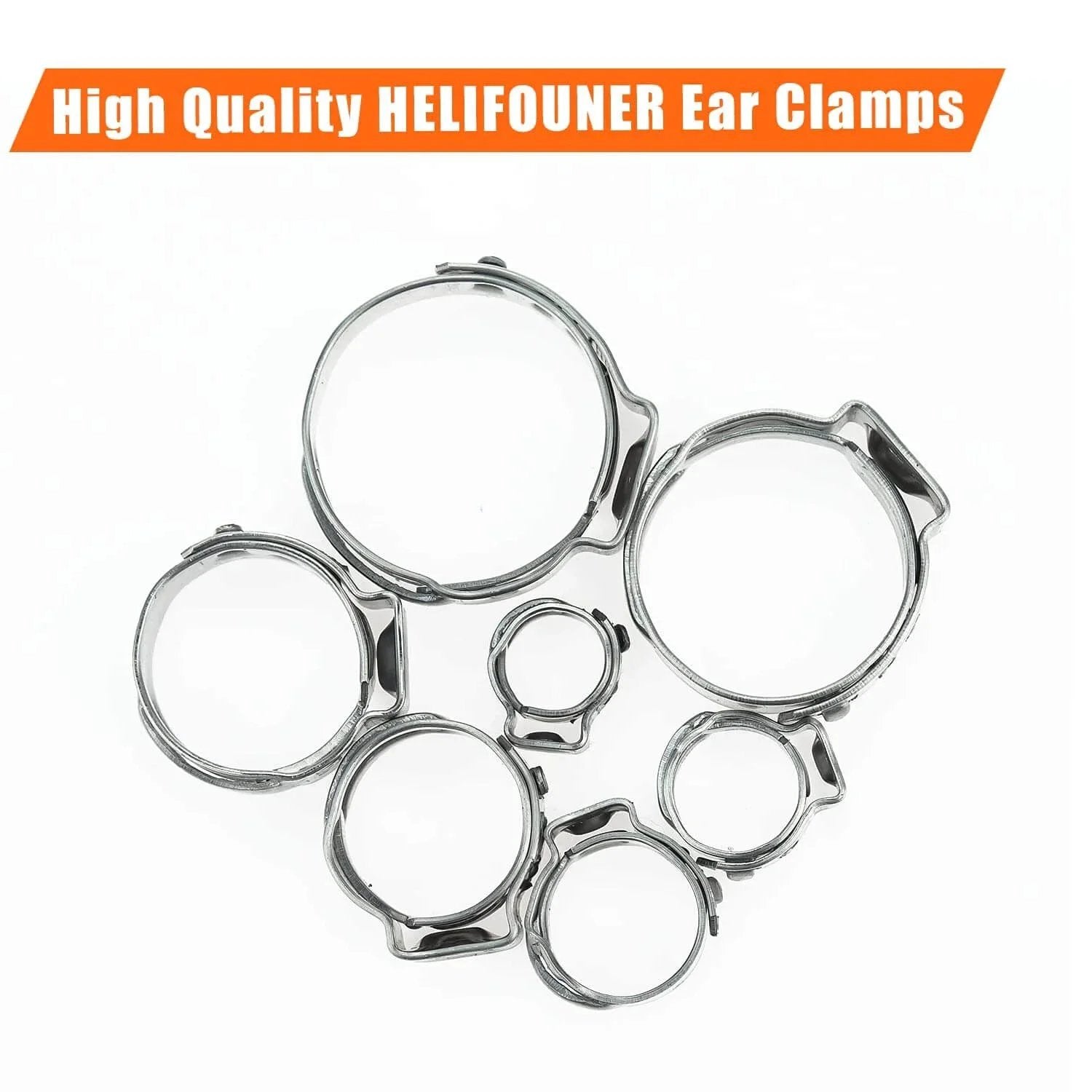 50 Pieces 12.8 To 15.3 Mm 304 Stainless Steel Single Ear Hose Clamps for Plumbing Automotive Industrial Use