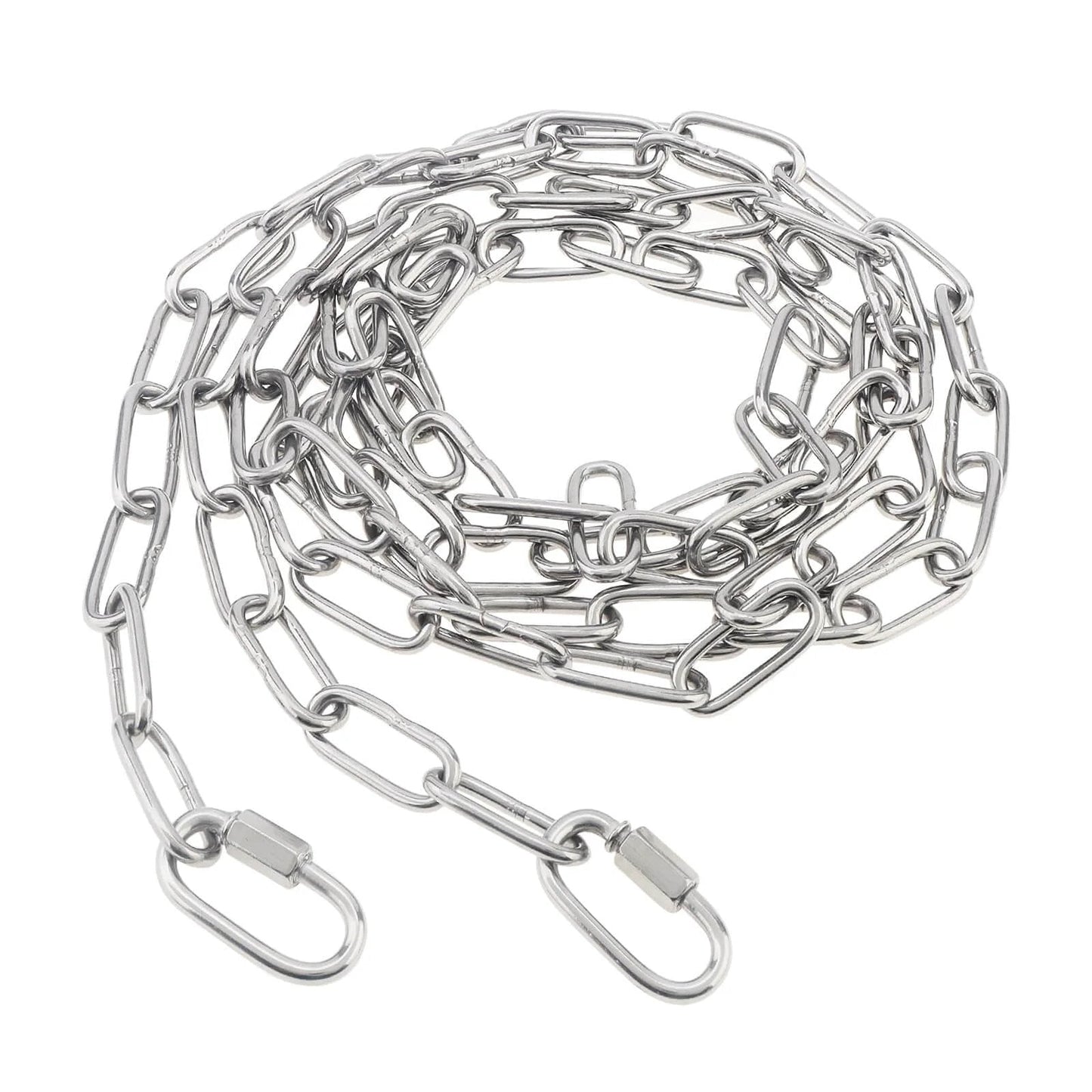 1/8" 6.5Ft Stainless Steel Link Chain, 3mm Heavy Duty Dog Chain 304 Steel 75 LBS Load Bearing with 2 Locking Snap Hooks for Chandelier
