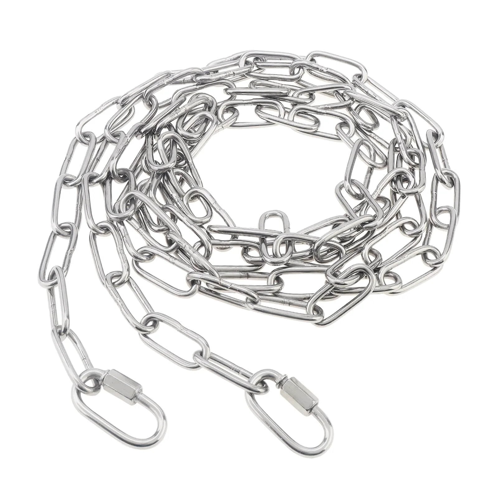 1/8" 6.5Ft Stainless Steel Link Chain, 3mm Heavy Duty Dog Chain 304 Steel 75 LBS Load Bearing with 2 Locking Snap Hooks for Chandelier