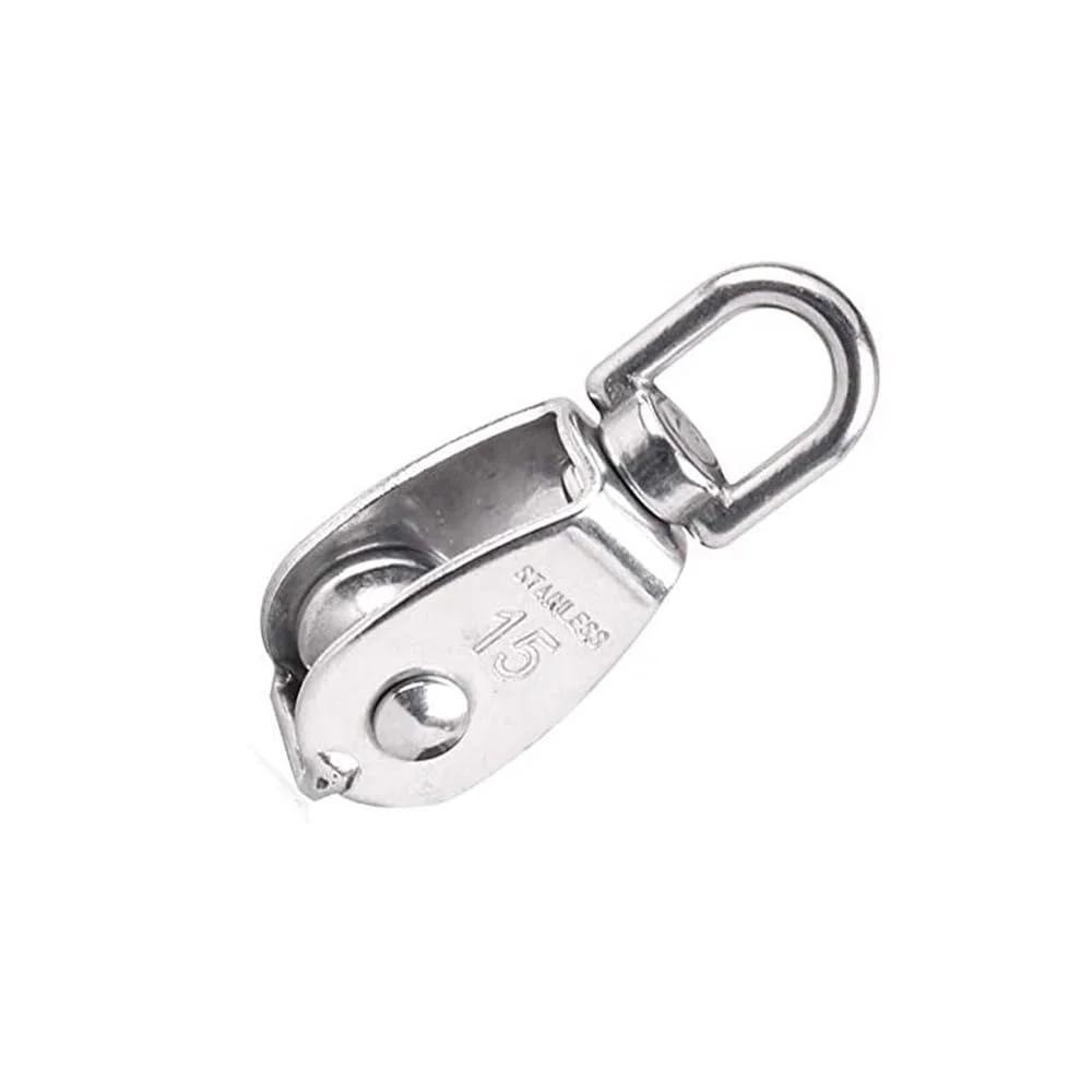 4-Pack Stainless Steel Wire Rope Crane Pulley Block M15 Crane Rotary Hook Single Pulley Block Suspension Line Traction Wheel(4pcs)