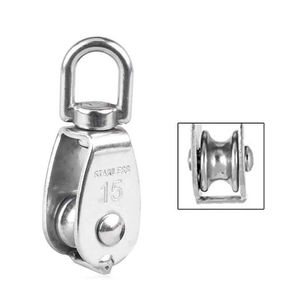 4-Pack Stainless Steel Wire Rope Crane Pulley Block M15 Crane Rotary Hook Single Pulley Block Suspension Line Traction Wheel