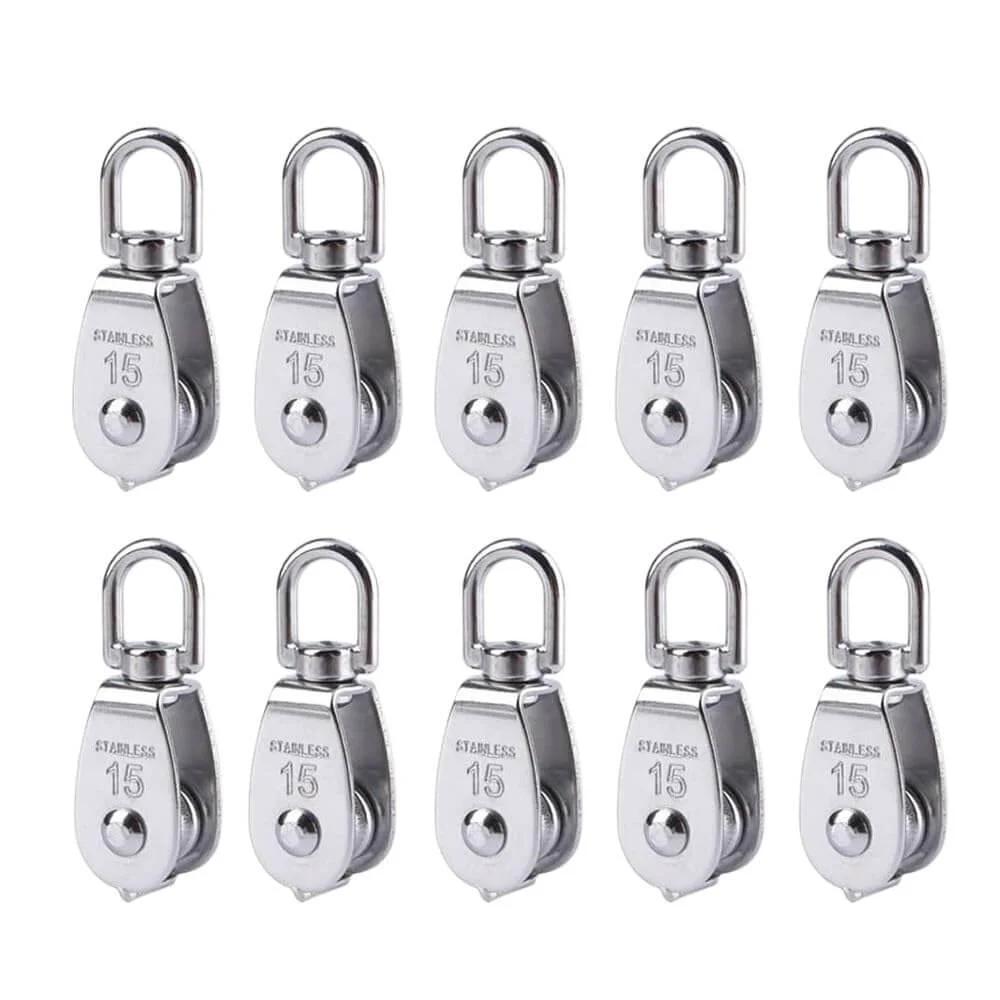 4-Pack Stainless Steel Wire Rope Crane Pulley Block M15 Crane Rotary Hook Single Pulley Block Suspension Line Traction Wheel(4pcs)