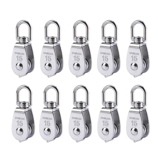 4-Pack Stainless Steel Wire Rope Crane Pulley Block M15 Crane Rotary Hook Single Pulley Block Suspension Line Traction Wheel(4pcs)