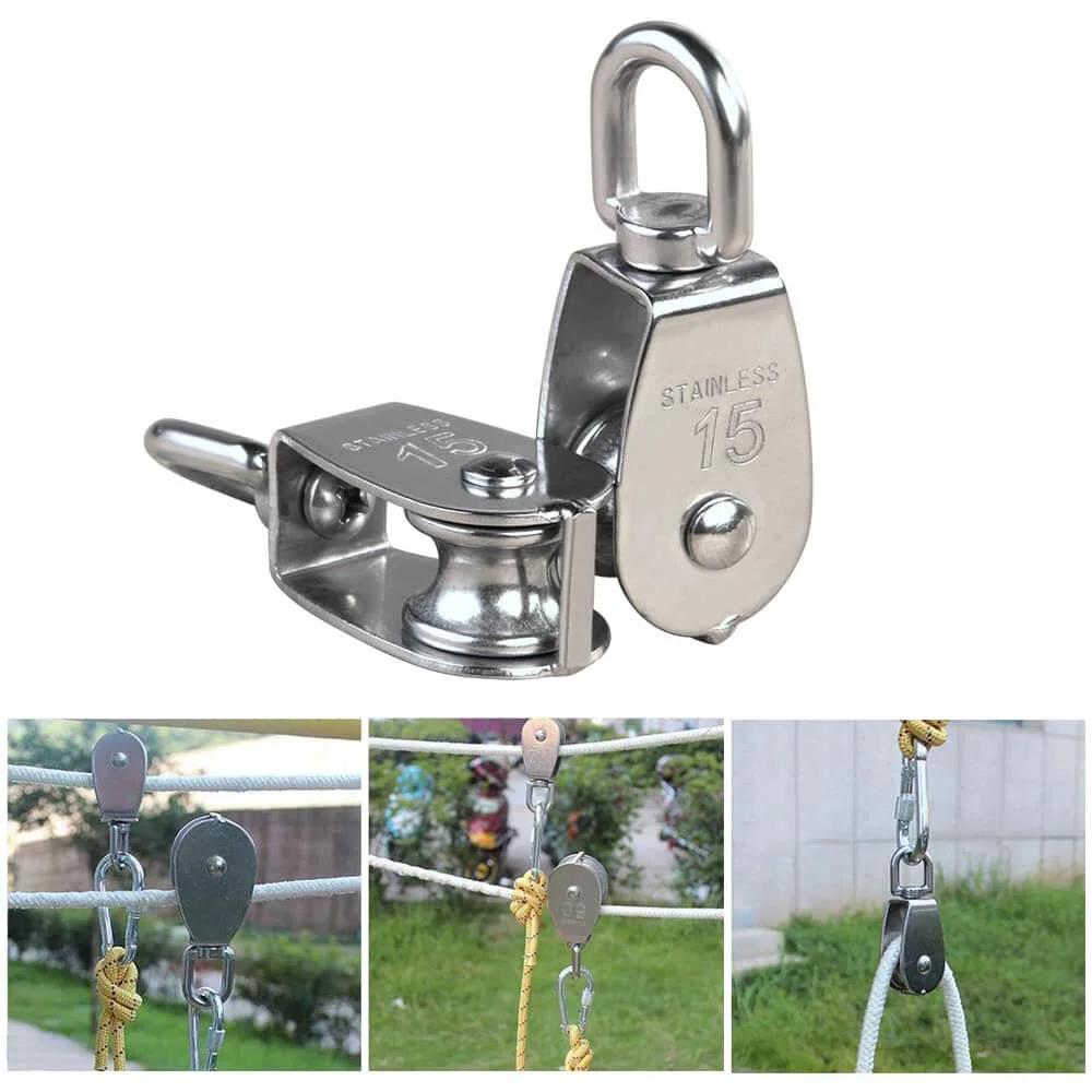 ✝️ ,2Pcs 304 Stainless Steel M15 Silver Single Pulley Block Wire Rope Hanging Wire Towing Wheel for lifting and rigging systems