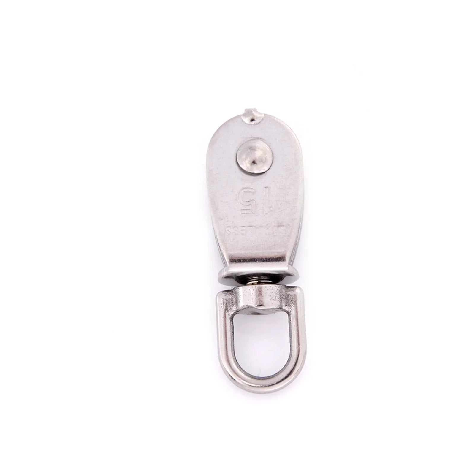 Front view of Wire Rope Lifting Rope Pulley Stainless Steel M15 Wheel Swivel Pulley Block for hanging weight items