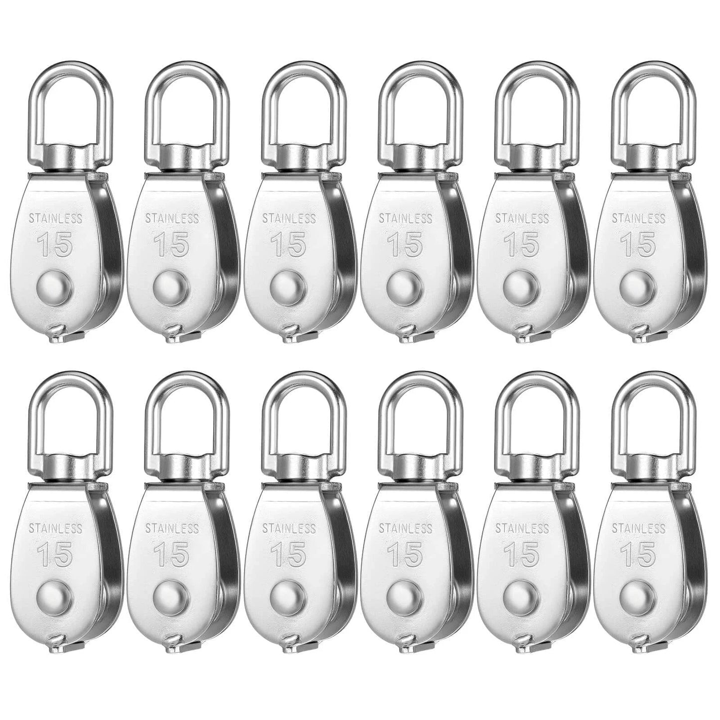 12 Pack M15 Pulleys for Rope, 304 Stainless Steel Wire Rope Cable Pulley, Heavy Duty Swivel Pulley Wheel Hanging Wire Towing Wheel for Lifting