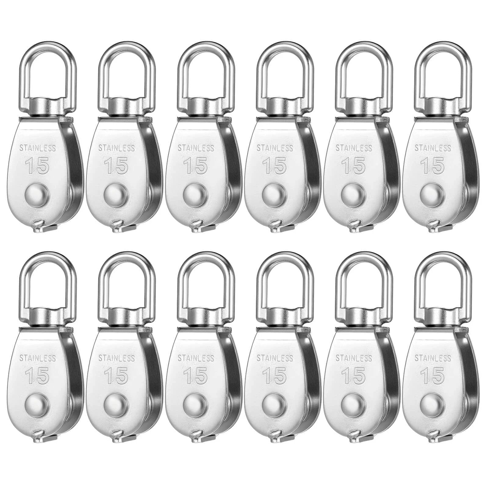 12 Pack M15 Pulleys for Rope, 304 Stainless Steel Wire Rope Cable Pulley, Heavy Duty Swivel Pulley Wheel Hanging Wire Towing Wheel for Lifting