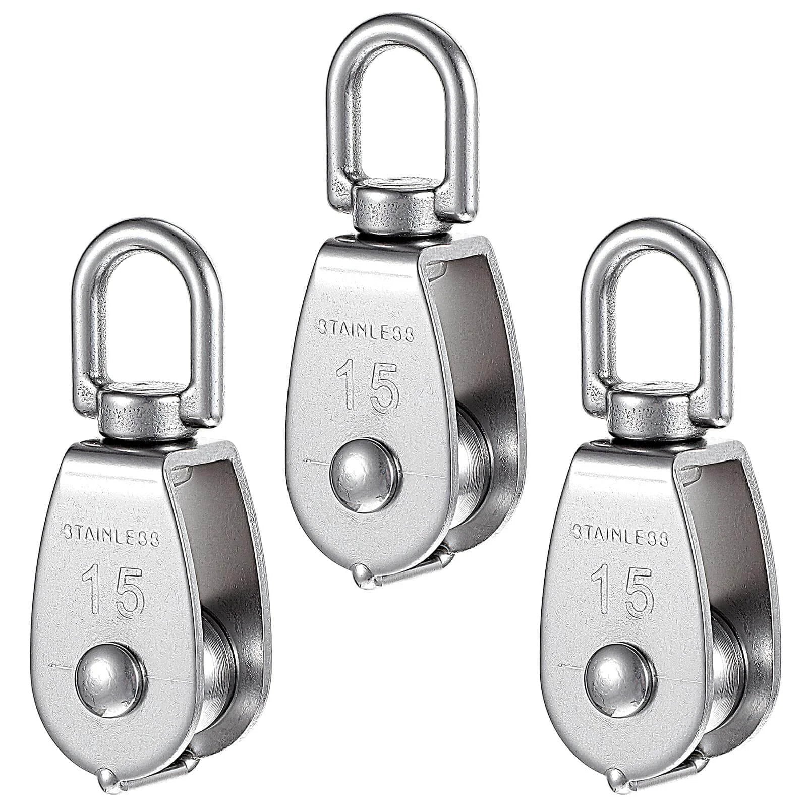 Three Small Pulley, 3 Pack M15 Cable Pulley, 304 Stainless Steel Pulleyblock for heavy duty pulleys and gym equipment