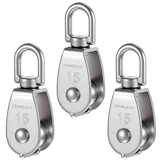 Three Small Pulley, 3 Pack M15 Cable Pulley, 304 Stainless Steel Pulleyblock for heavy duty pulleys and gym equipment