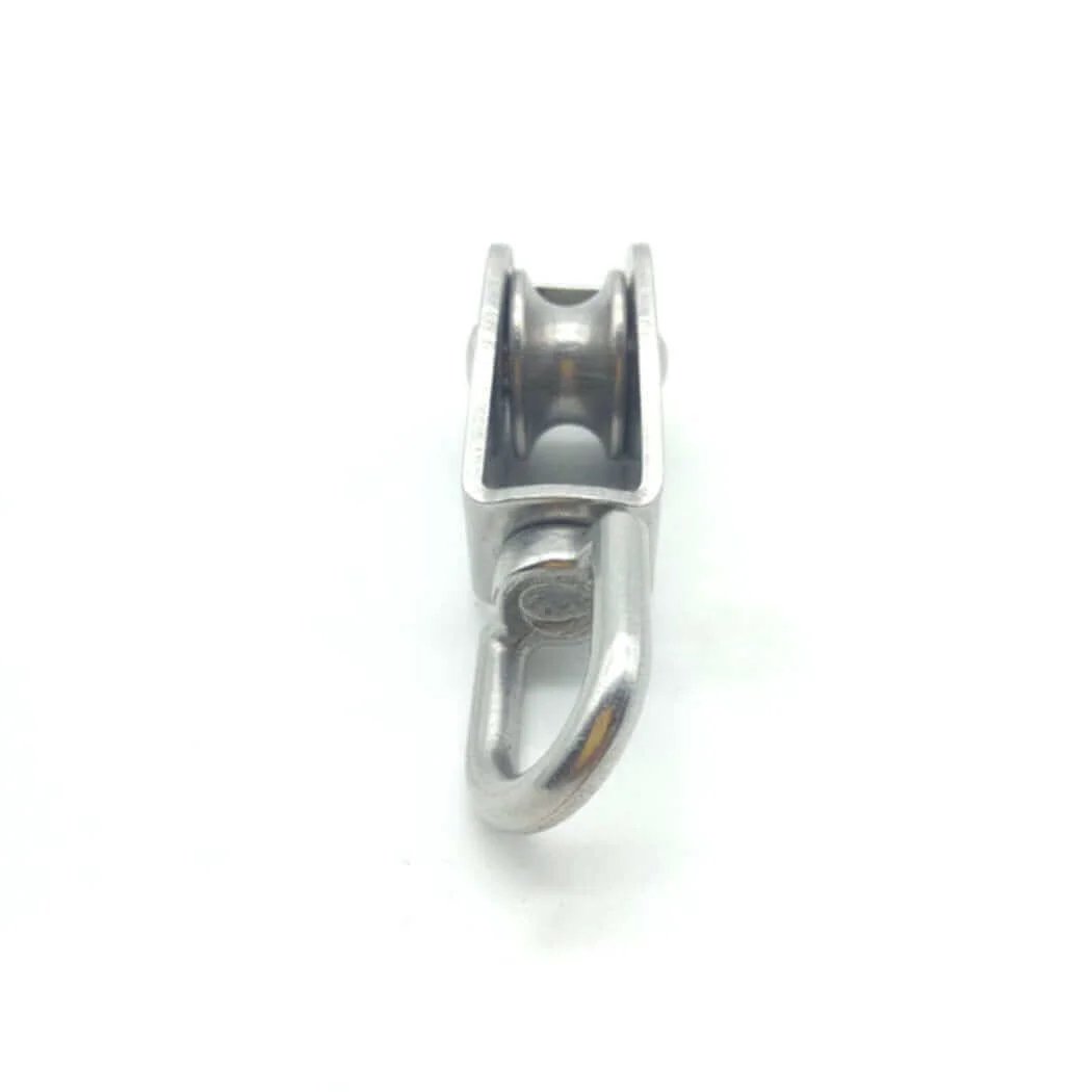 Front view of 4Pcs M25 Stainless Steel Wire Rope Crane Double Pulley Block Lifting Crane Swivel Hook Single Pulley Block Hanging Wheel