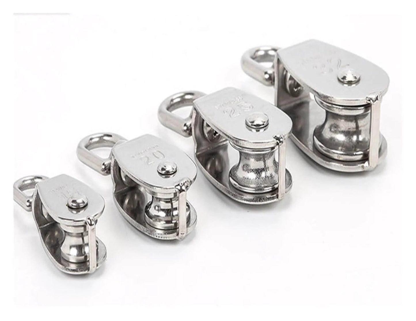 Stainless Steel Pulley M25 Single Wheel Swivel Lifting Rope Pulley Set Lifting Wheel Tools Crank Pulley(M25) in various sizes.
