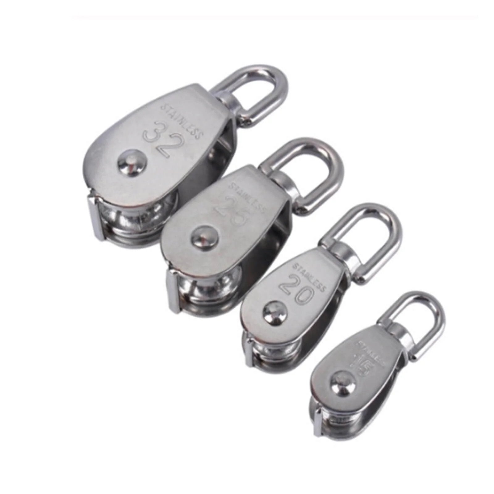 Stainless Steel Pulley M25 Single Wheel Swivel Lifting Rope Pulley Set with sizes 32, 25, and 20 for heavy loads