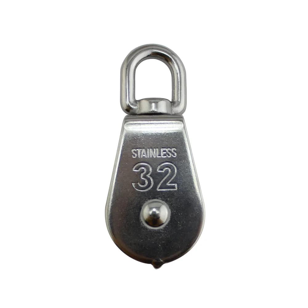 Front view of Stainless Steel M32 Pulley Steel Wire Pulley Single Wheel Swivel Lifting Pulley Single Sheave Block For Wire Rope Wheel 2pcs