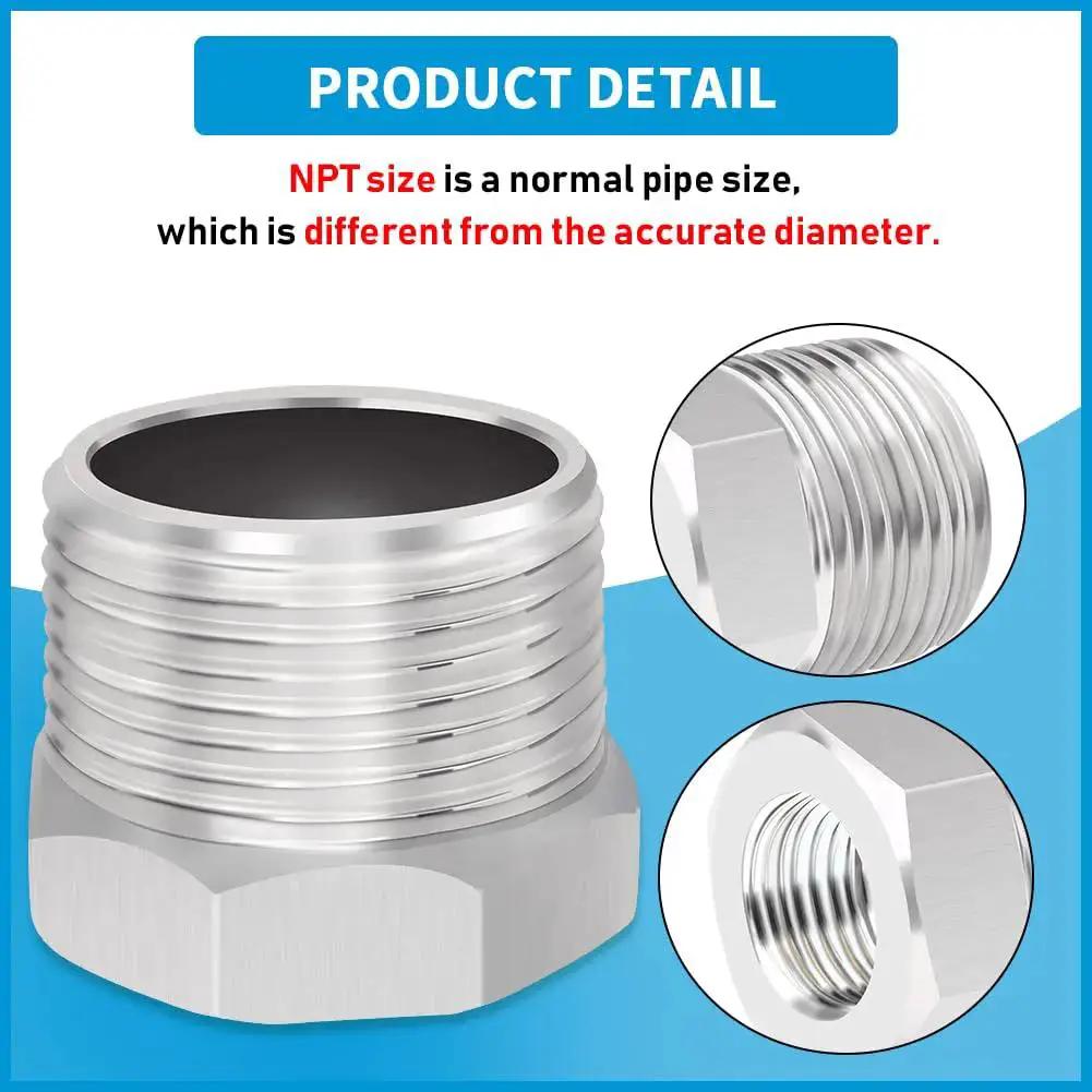Stainless Steel Reducer Bushing One Inch Male NPT To Three Quarter Inch Female NPT Reducing Pipe Fitting Pack Of Two detail view