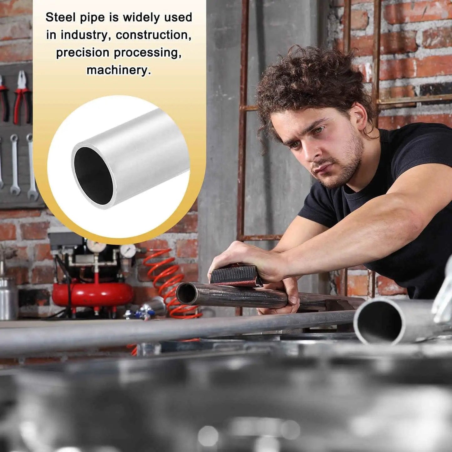 Man using Two Pack 13mm Stainless Steel Tubes 304 Grade 1mm Wall 305mm Long Built To Last Heavy Duty Metal Pipes in workshop