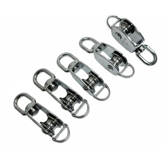 Five Piece 1 Inch Stainless Steel Single Pulley With Swivel Eye For Marine Rigging Lift 316 Stainless Construction Set