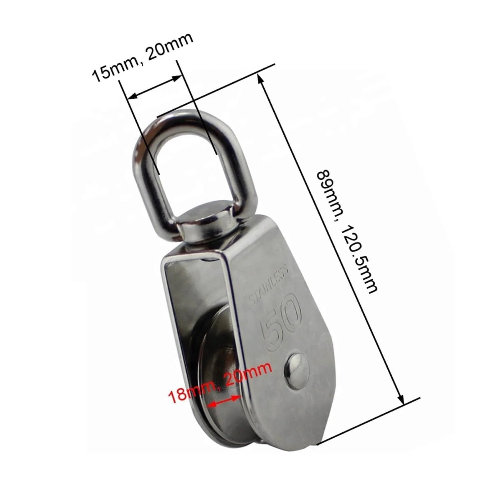 2-Pack 304 Stainless Single Sheave Open Block Pulley 32mm for Canoe Marine Boat Hardware, side view with dimensions