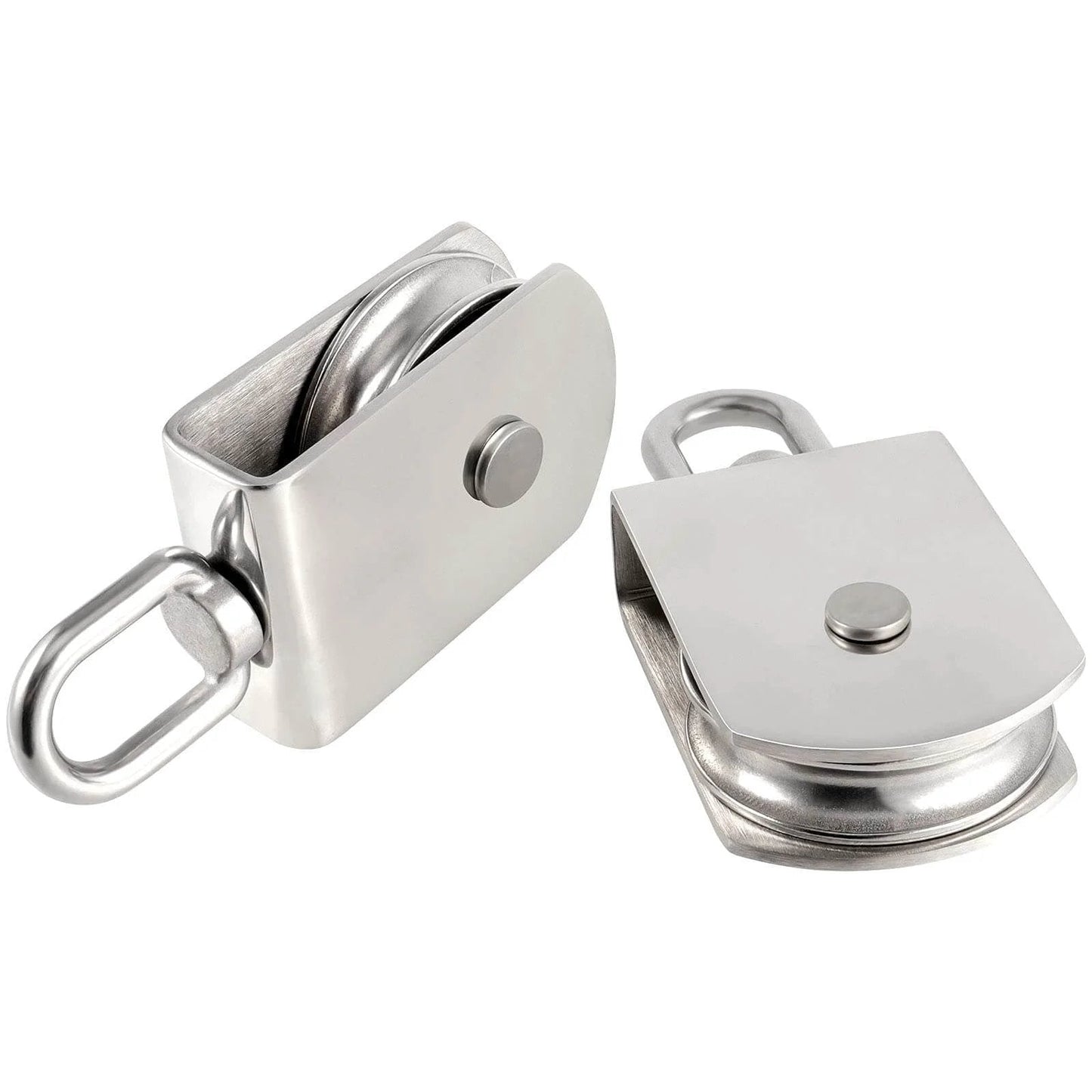 2 Pack M75 Lifting Single Pulley Roller, 304 Stainless Steel Heavy Duty Single Wheel Swivel Lifting Fixed Pulley Block for Rope and Rigging, Loading Capacity 1700 lbs, Silver
