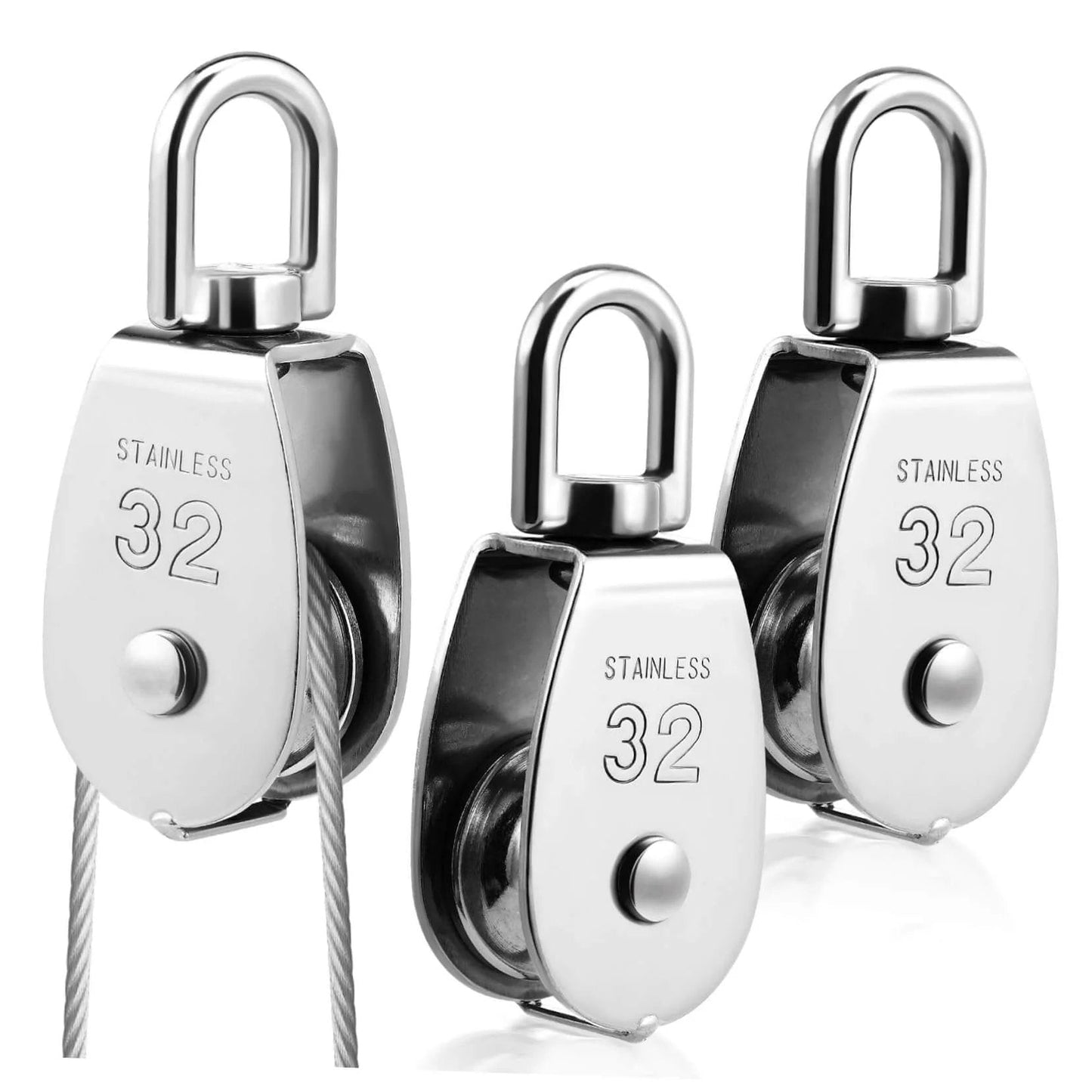 3pcs Stainless Steel Pulley Single Block Lifting Pulley Heavy Duty Cable Pulley Roller in 3-pack for rope rigging