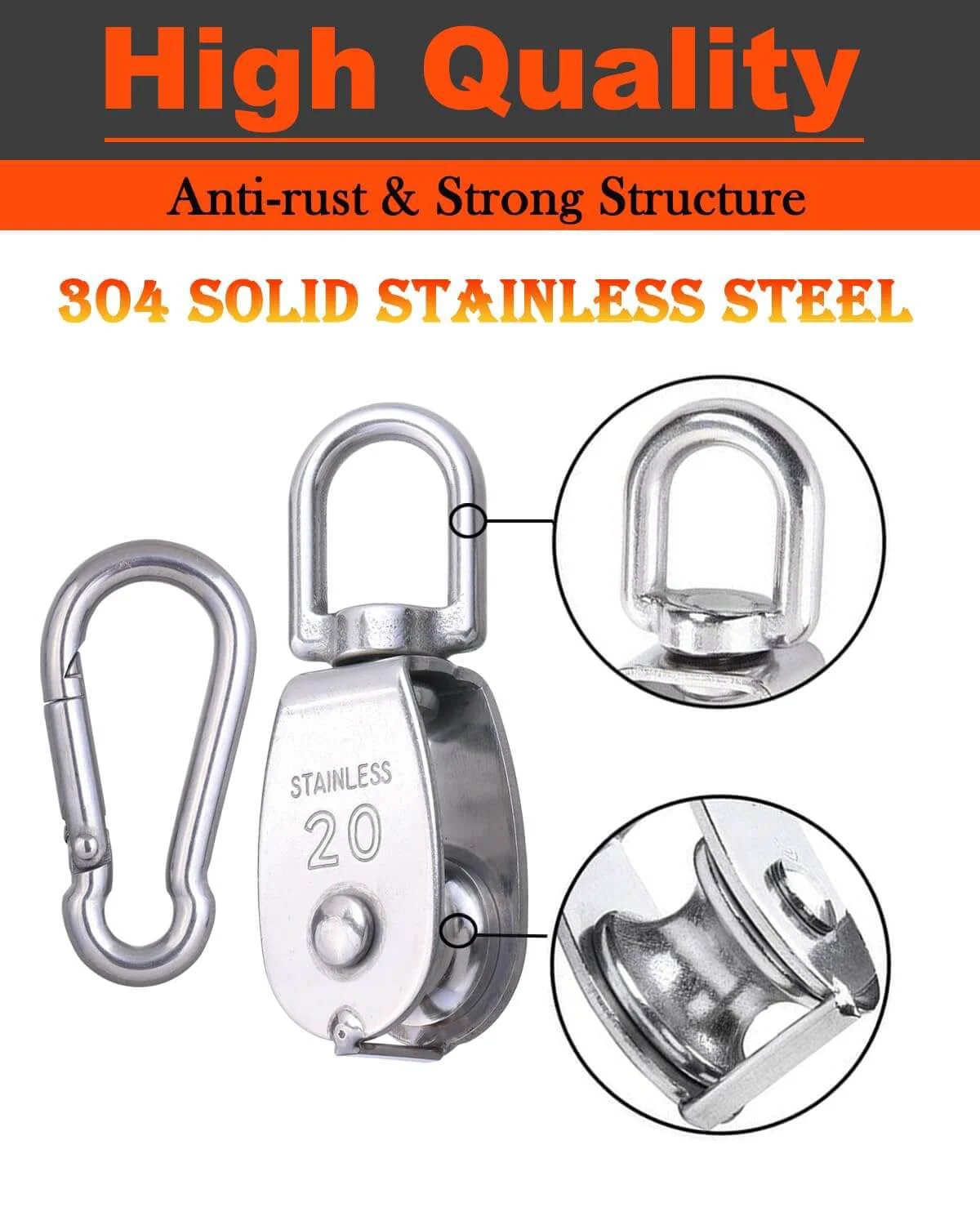✝️ 5 Pcs M15 Single Pulley Block, 304 Stainless Steel Lifting Crane Pulley, Wire Rope Hanging Pulley Wheel, with Snap Hook showing quality