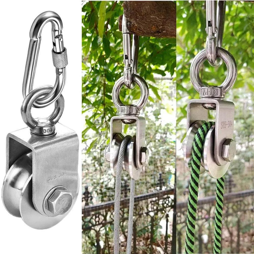 48MM Stainless Steel Crane Pulley Block and Tackle Pulley System, Heavy Duty Bearing Inside V Type Swivel Pulleys Wheel for Rope