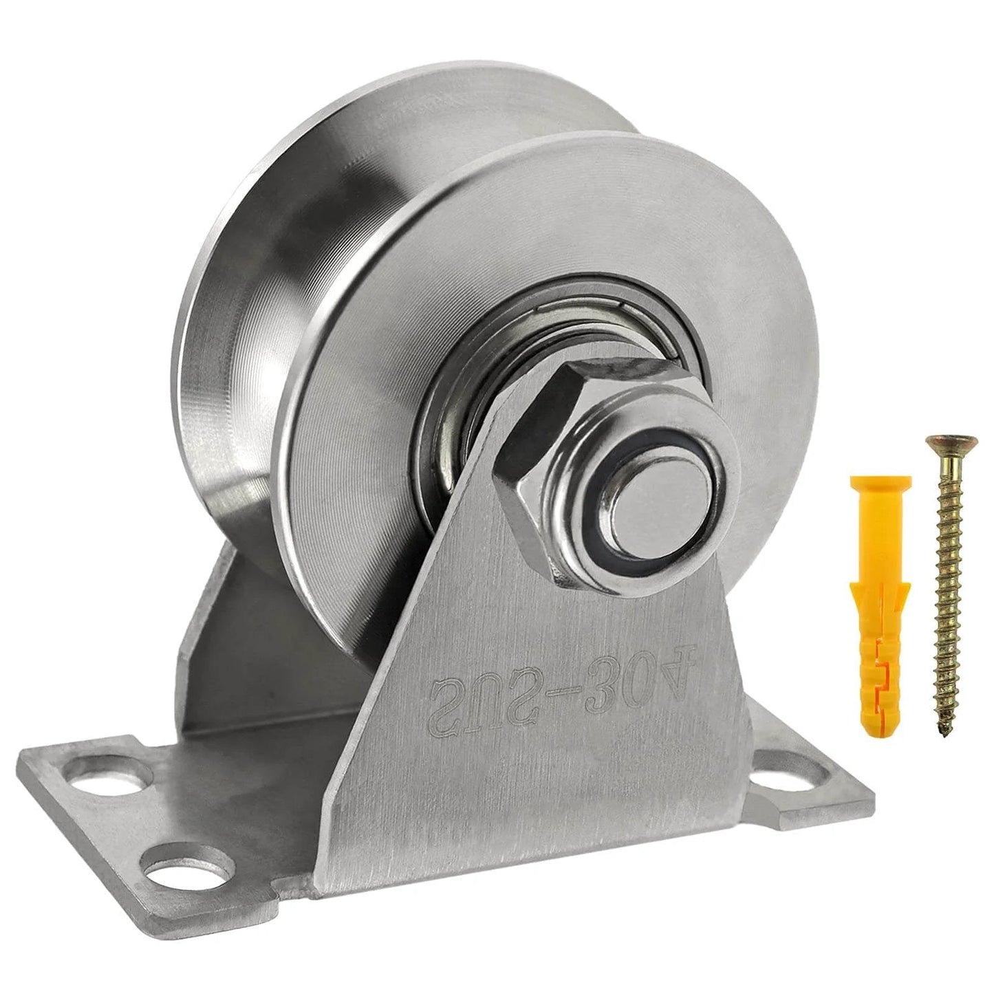 Groove Wheel Pulley Stainless Steel Pulley Block Super Silent Single Pulley Block for DIY Gym Equipment with mounting screws