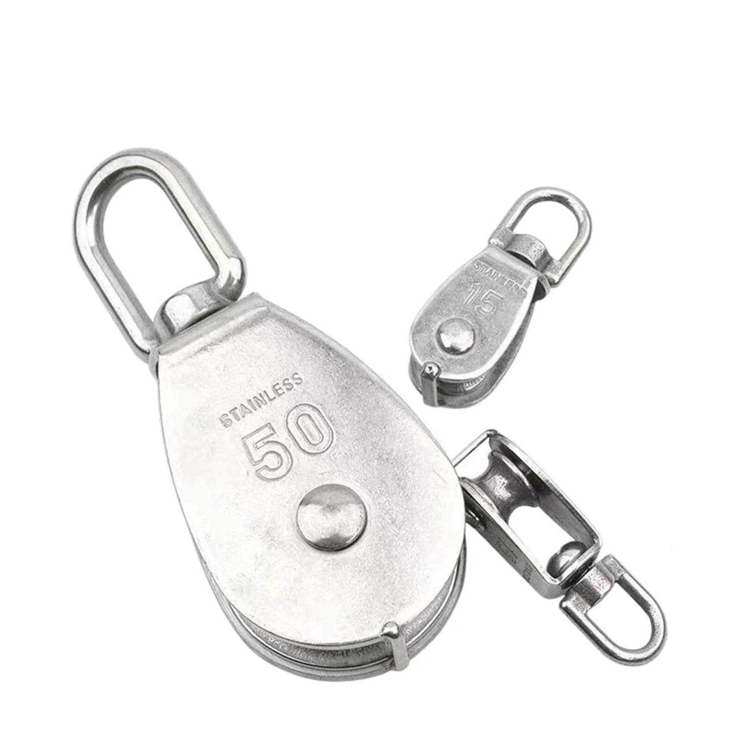 Stainless Steel Pulley M20Single Wheel Swivel Lifting Rope Pulley Set Lifting Wheel Tools(M20) shown in various sizes