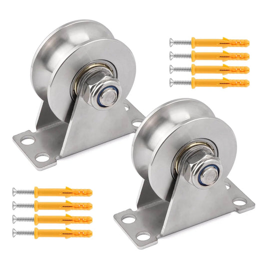 2PCS Groove Wheel Pulley, 304 Stainless Steel Pulley Blocks, Wall Mount Cable Pulley Wheel Duplex Bearings, Screws included