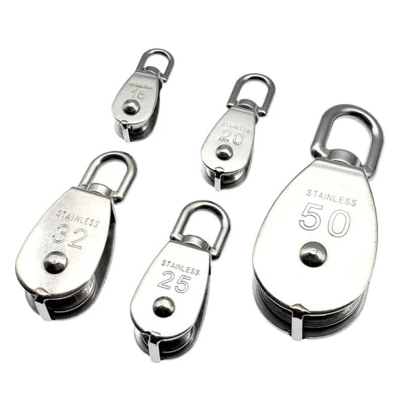 Stainless Steel Pulley M32 Single Wheel Swivel Lifting Rope Pulley Set Lifting Wheel Tools(M32) front view with various sizes