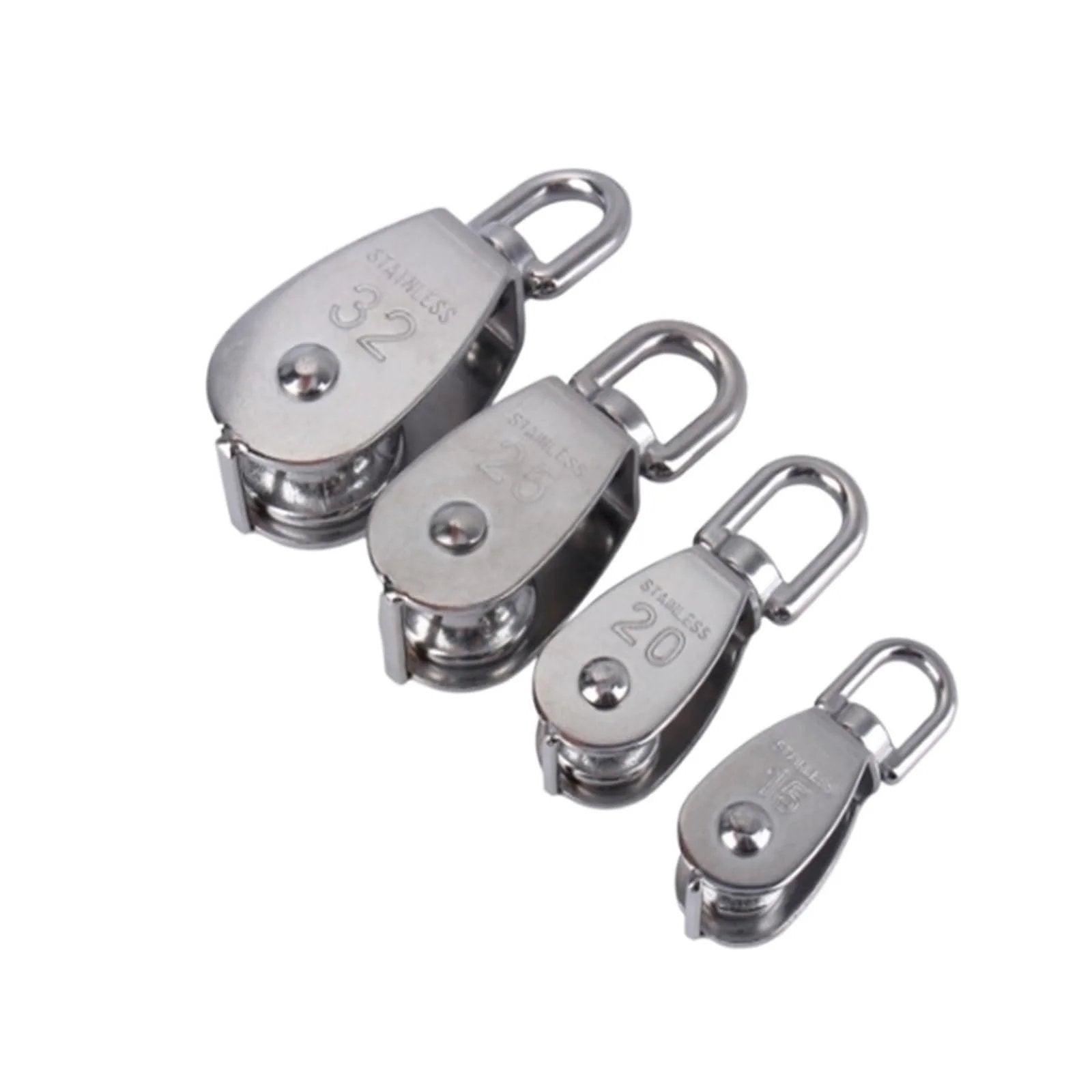 Stainless Steel Pulley M25 Single Wheel Swivel Lifting Rope Pulley Set Lifting Wheel Tools(M25) different sizes front view