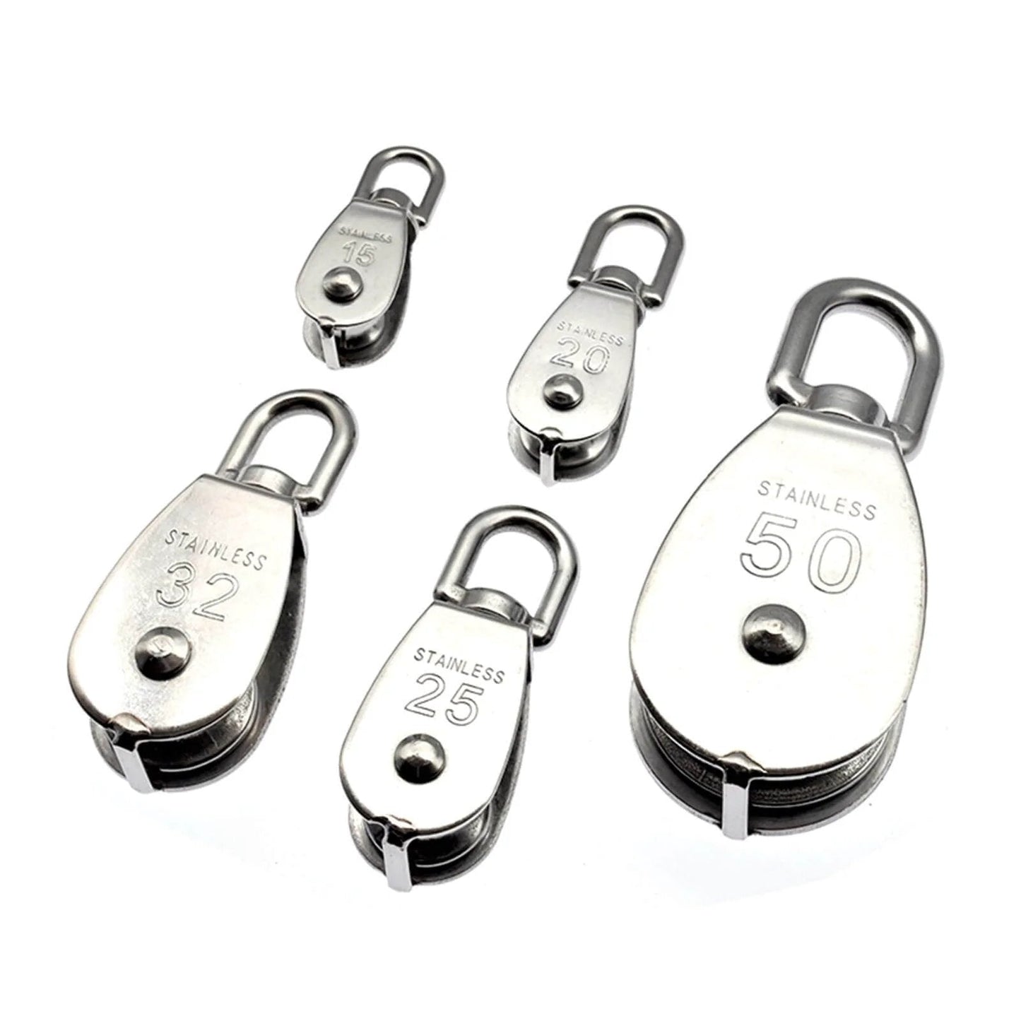 Stainless Steel Pulley M20 Single Wheel Swivel Lifting Rope Pulley Set Lifting Wheel Tools(M20) various sizes displayed