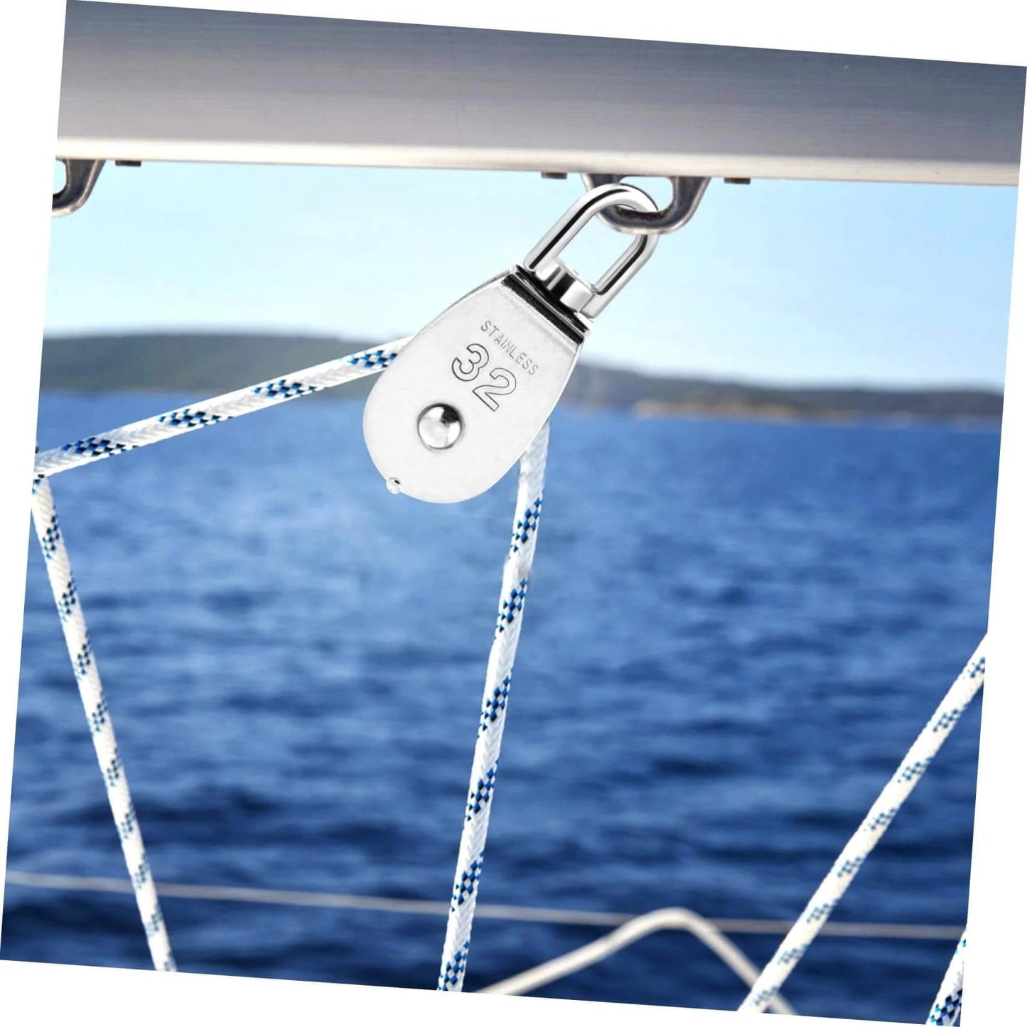 3pcs Stainless Steel Pulley Heavy Duty Single Block Swivel Cable Pulley for Lifting and Rigging Applications installed on boat