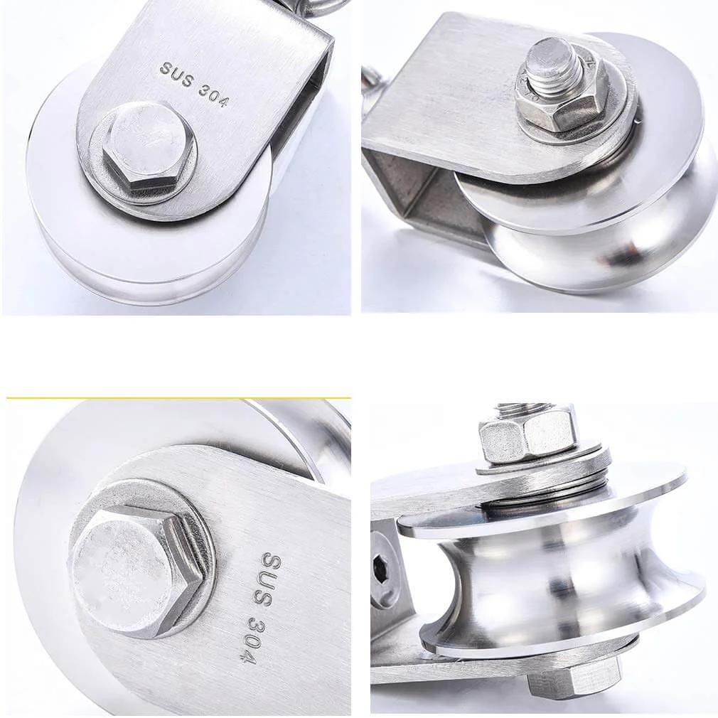 Pulley, Pulley Wheel, 2pcs Heavy Duty Sheaves Track Pulley, 304 Stainless Steel Directional Roller, close-up views